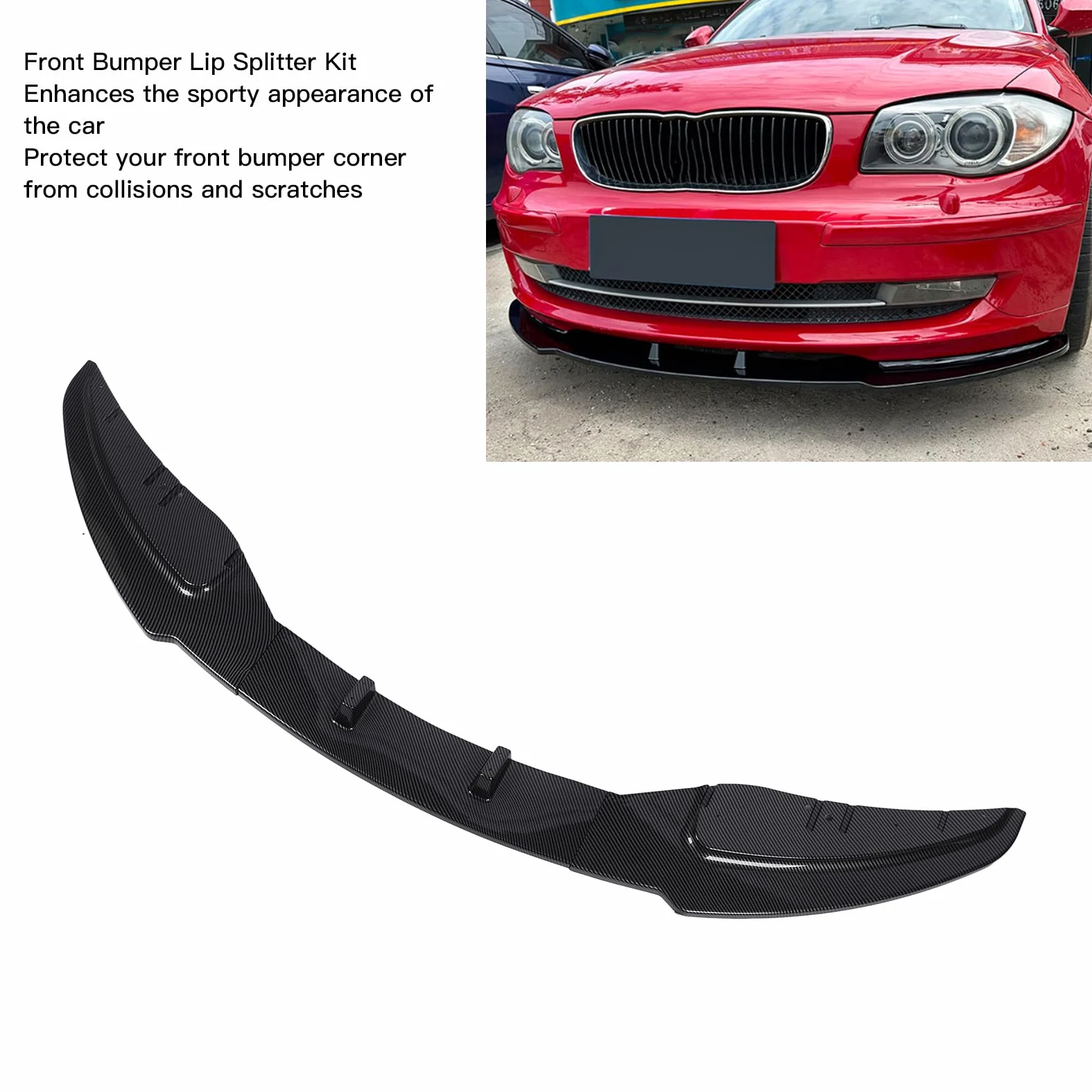 Alerón Divisor de Labios de Parachoques Delantero de Coche de 3 Uds para 1 Serie E81 E82 E87 E88 LCI Edición Estándar 2008-2011 (estilo de fibra de carbono)