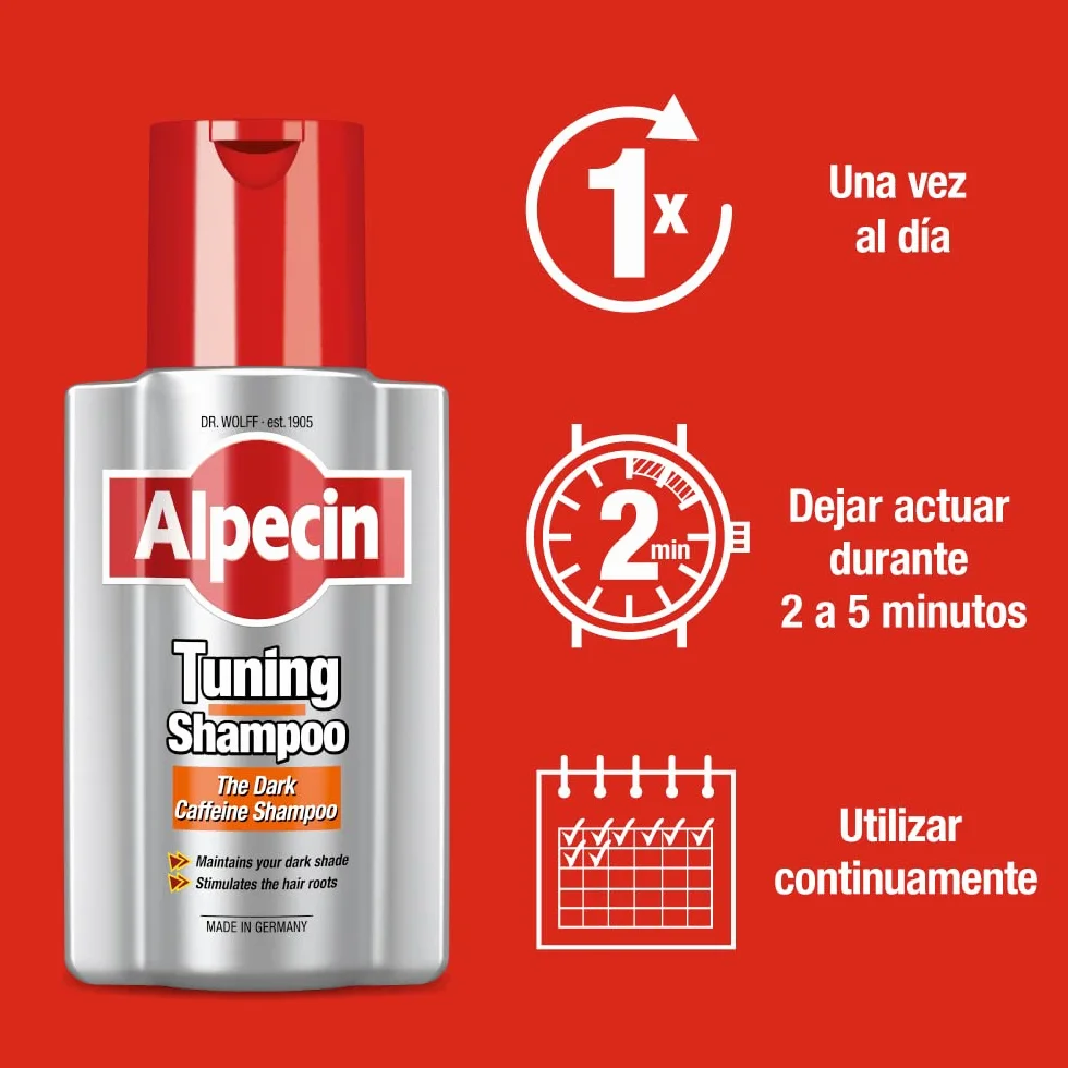 Alpecin Tuning Shampoo 2x200 ml Champu preserva el color cabellos oscuros favorece crecimiento natural cabello