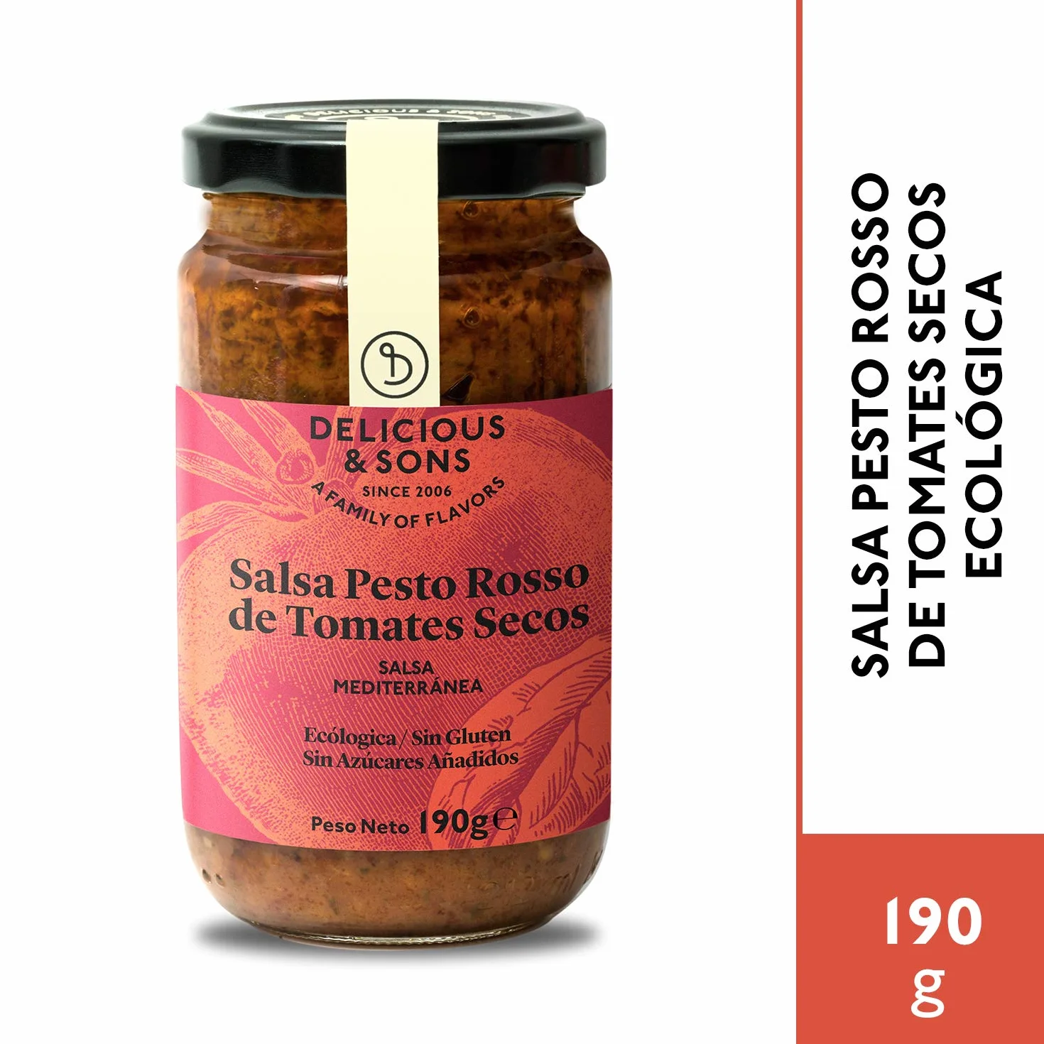 Delicious & Sons Salsa Pesto Rosso de Tomates Secos Ecológica 190g