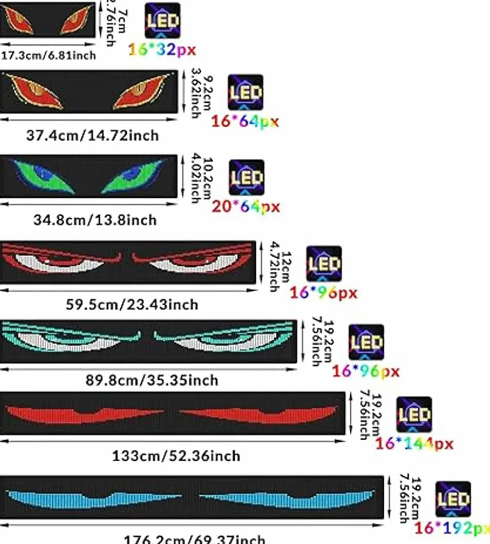 Luces LED Coche, Pantalla LED Flexible Programable Grande para Coche, Lámpara de Ojos Coloridos, Led Coche Interior, Tira Led Coche(2pcs 102x348mm)