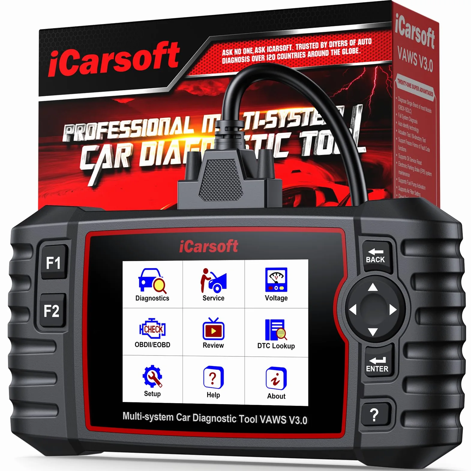 iCarsoft VAWS V3.0 OBD2 Máquina Diagnosis Coche para V.W/AU.DI/Skoda/Seat, Bidireccional Escáner de Todo el Sistema, 42 Funciones Reinicio, Prueba de Batería, Auto Vin, Actualizaciones de por Vida