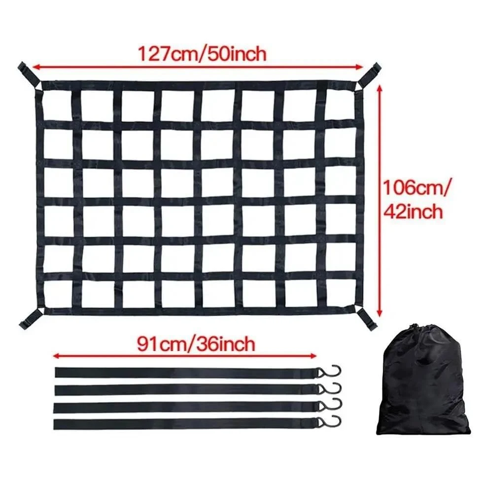 Red de Almacenamiento Red Carga para Techo Maletero Coche Malla Extensible Pesada Remolque Camión Contenedor Basura Cubre Equipaje con 4 Cinturones Fijos Red Maletero(S)