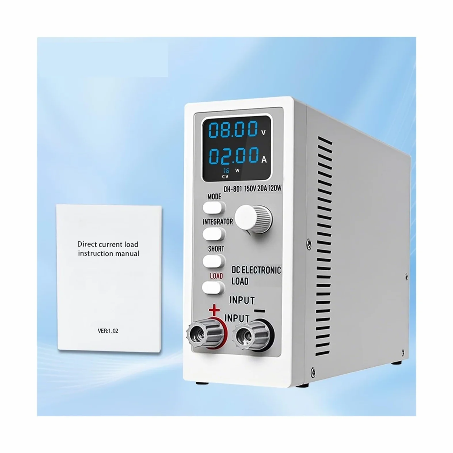 Probador de batería, Comprobador digital de capacidad batería CC con canal carga electrónica 120 W, 150 V y 20 A