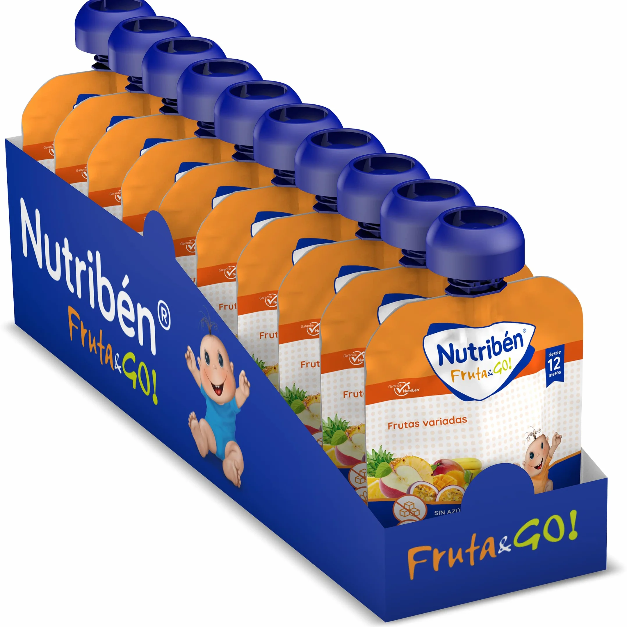 Nutribén Fruta And Go Bolsita de Puré de Frutas 100% Natural, Frutas Variadas Pack de 10 x 90g