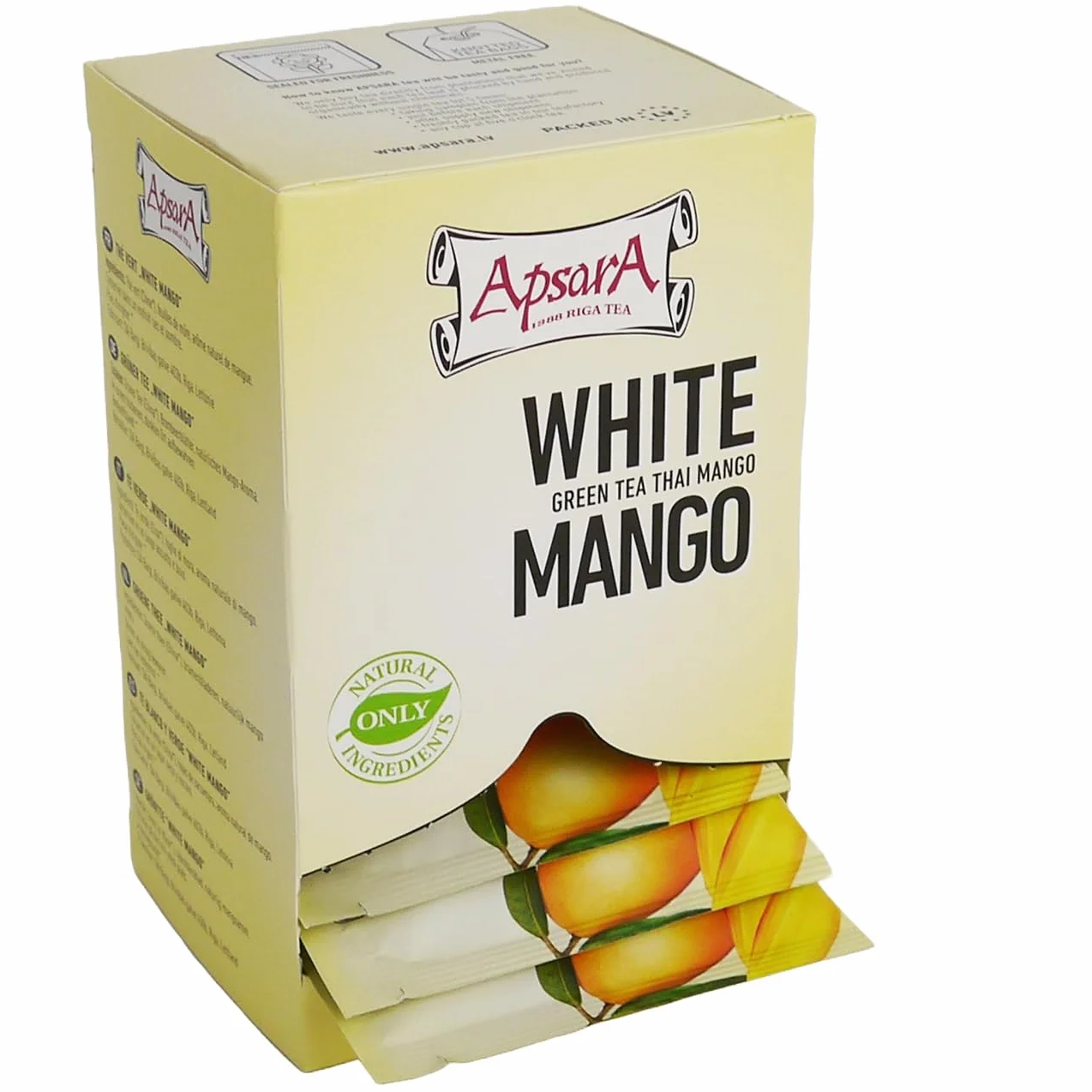 Apsara Premium té de Mango Blanco, juego de 3 (60 bolsitas), té verde y blanco con nota afrutada