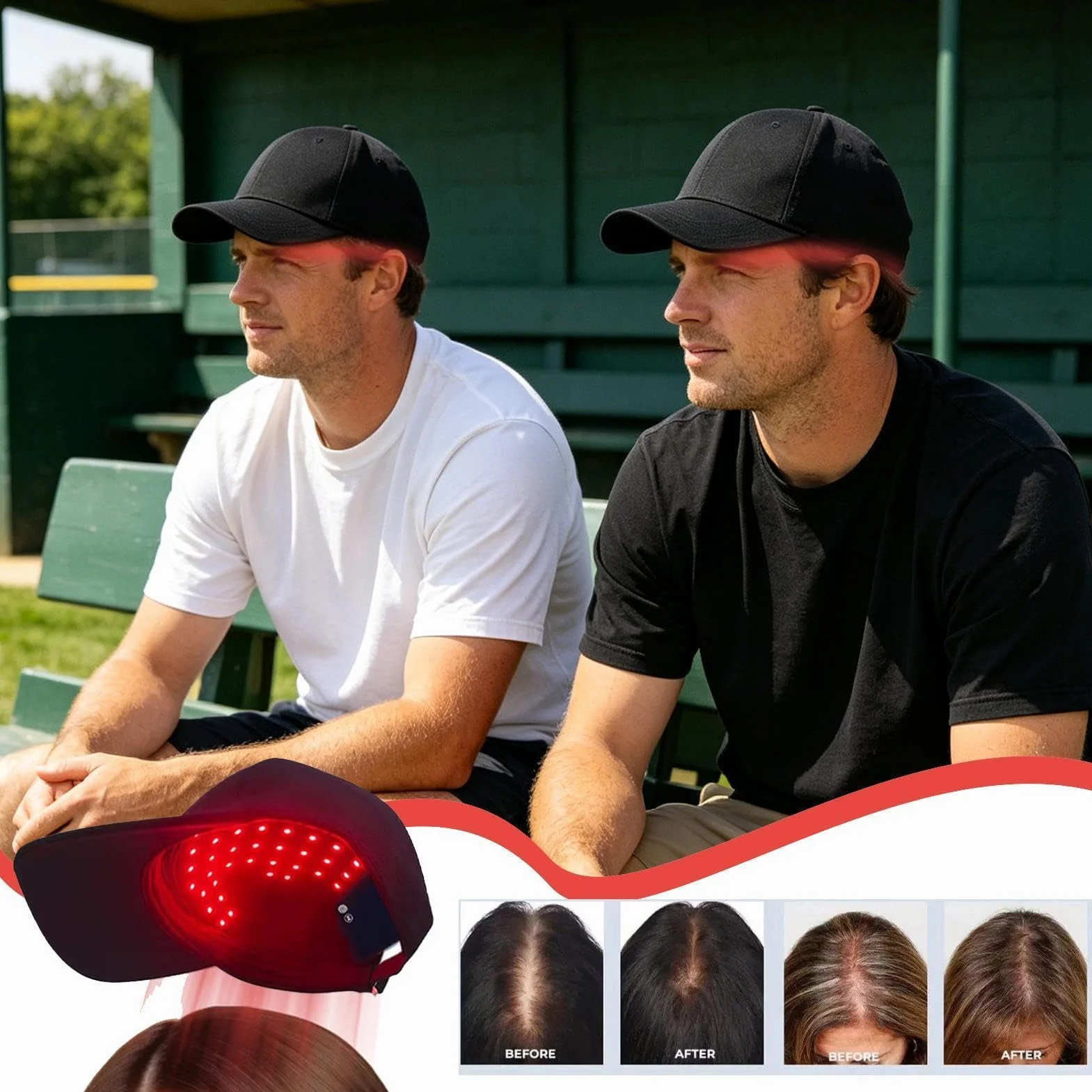 Gorra LED crecimiento cabello 450nm 660nm estimulador cuero cabelludo luz roja portátil