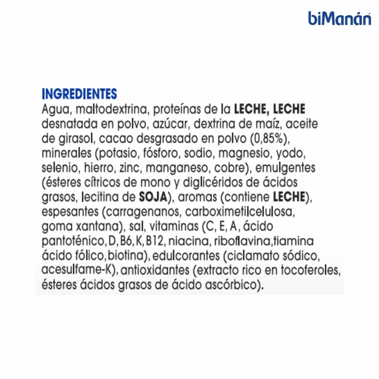 BiManán Batido Sustitutivo de Comidas Chocolate Sin Gluten Proteína Vitaminas Minerales Pack 6 Unidades