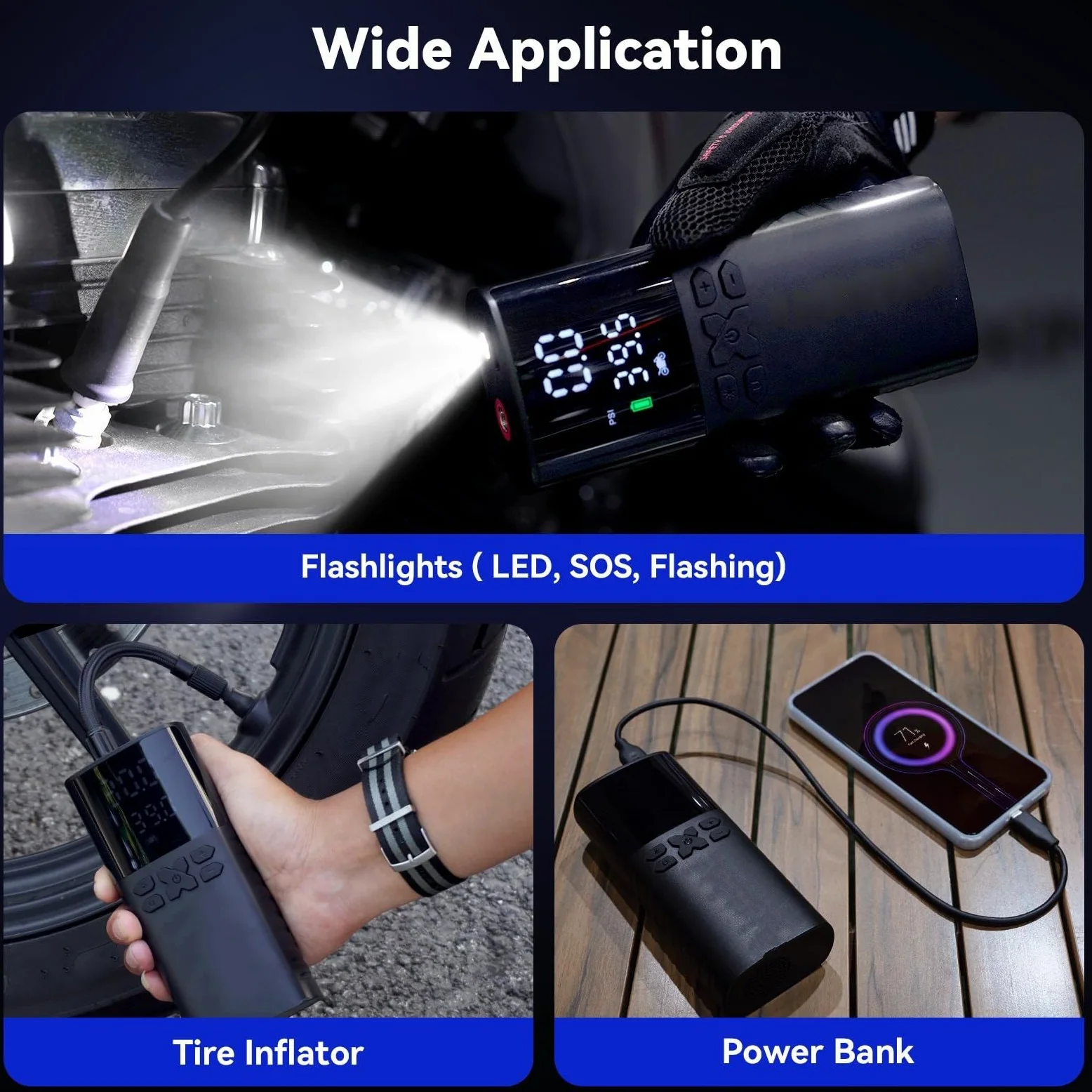 Inflador Ruedas Coche Bomba de Aire de 4000mAh para Motocicletas, Inflador de neumáticos para Bicicleta y Barco con LED Digital y presión preestablecida Compresores de Aire portátiles