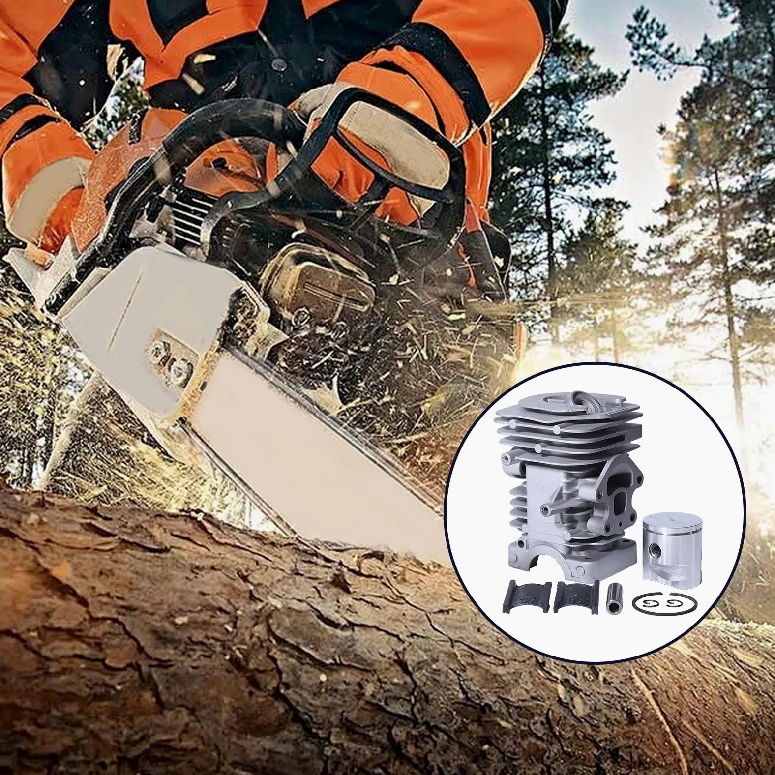 Kit de cilindro y pistón de 39 mm para Husqvarna 235, 236, 240, 235E, 236E y 240E, Incluye bujía, rodamiento de cigüeñal y juego de juntas para motosierras Repuestos, sustituye a 577831101