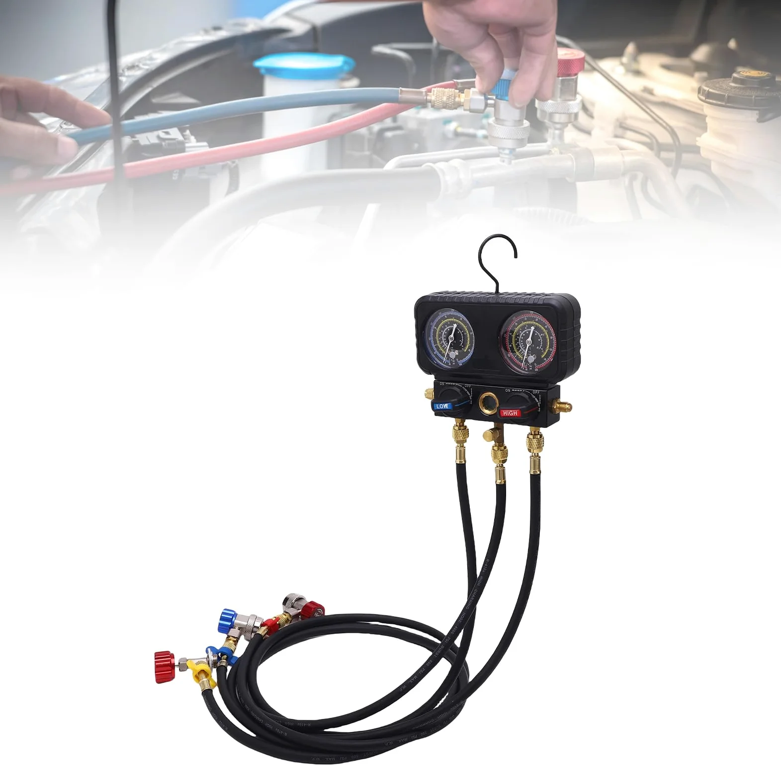 Medidores de Refrigerante Automotriz con Mangueras, Juego de Colector de CA para R410A R32 R134A R22, Material de Latón Resistente, Adecuado para Uso Profesional