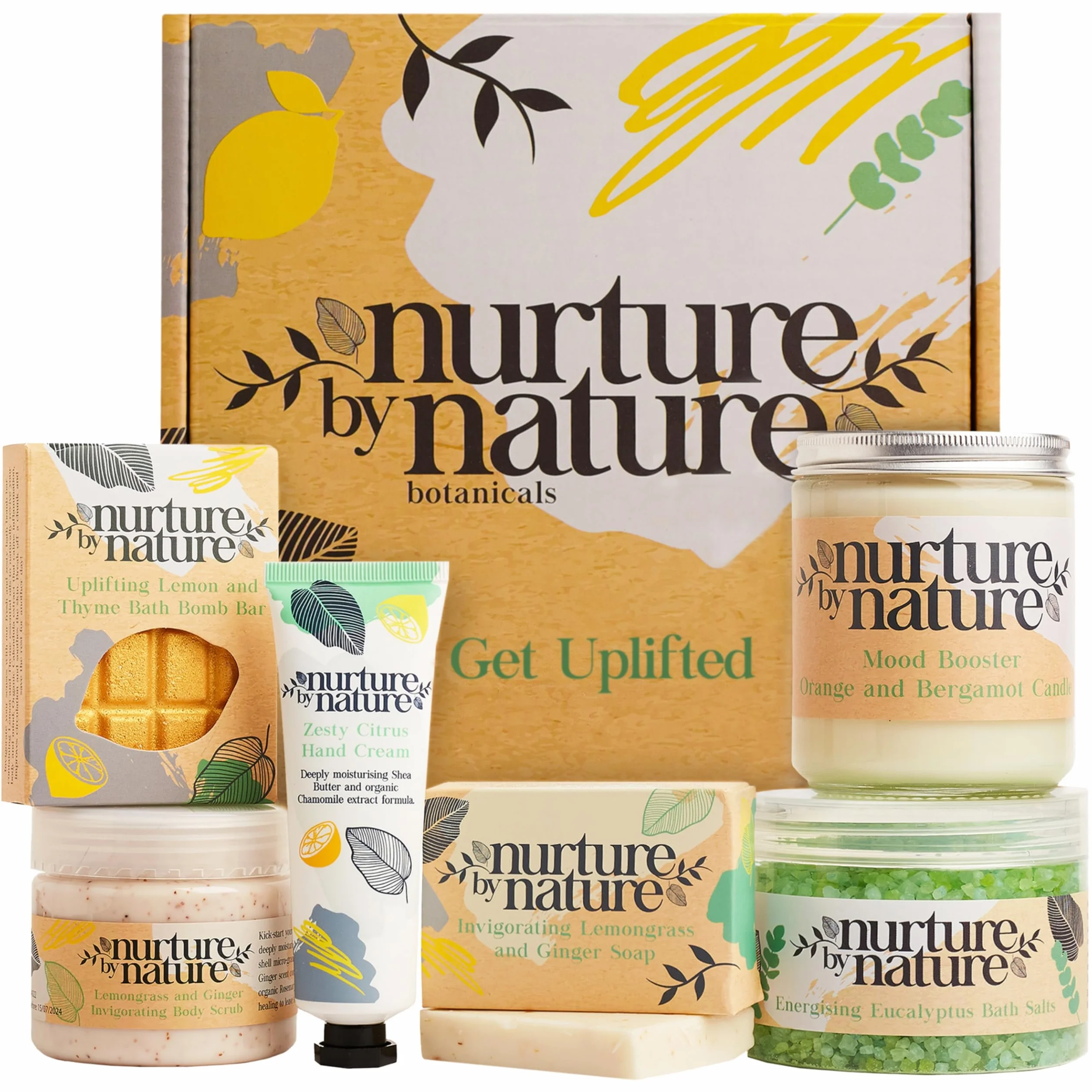 Nurture By Nature Set de Regalo para Mujer, Aceite Esencial, Sales de Baño, Jabón, Bombas de Baño, Vela