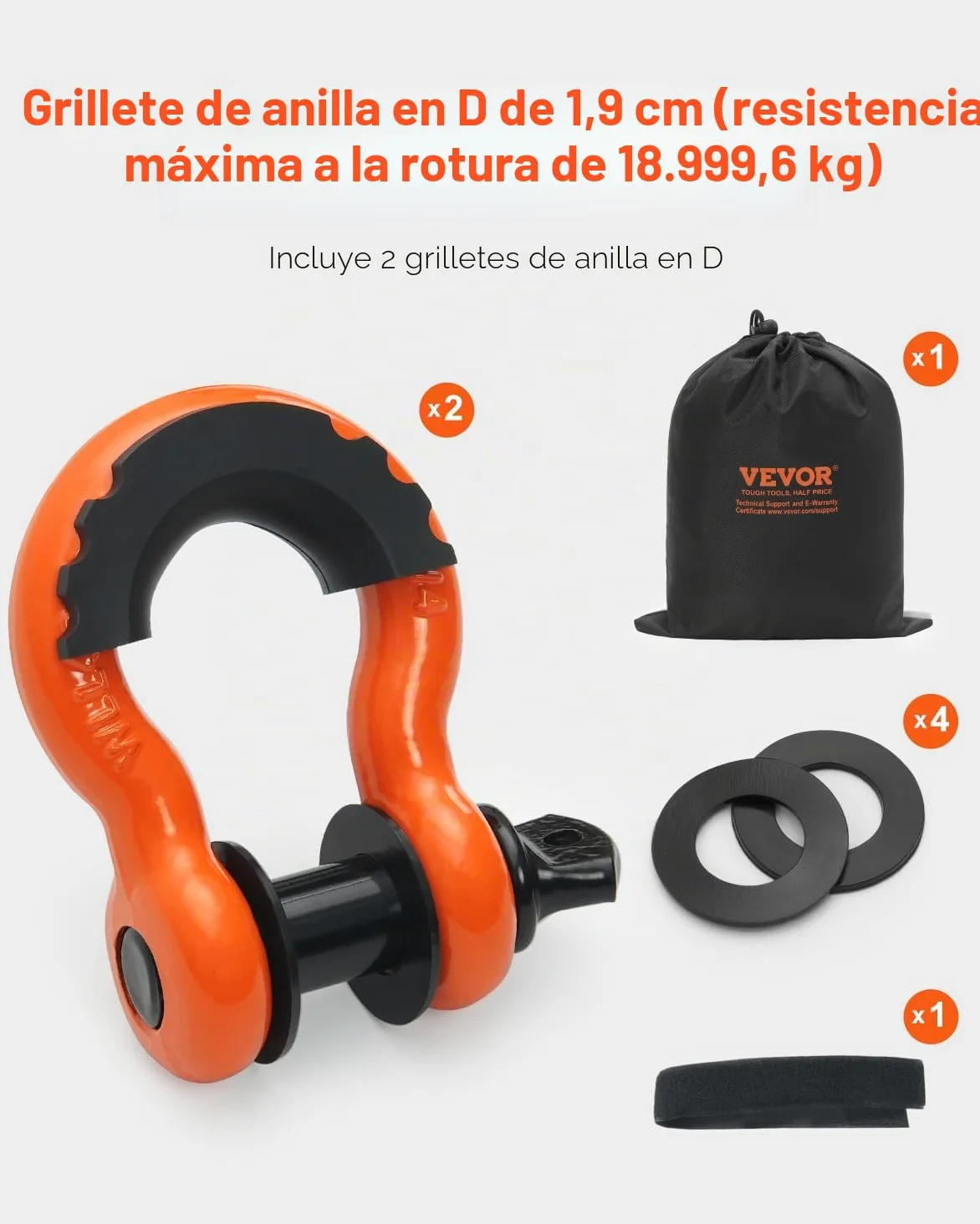 VEVOR Kit de Recuperación de Correas de Remolque, 76,2 mm x 9,1 m Capacidad de 16329 kg Correa de Cabrestante con Fundas Protectoras y Bolsa de Almacenamiento, Grilletes de Anilla en D para SUV, ATV