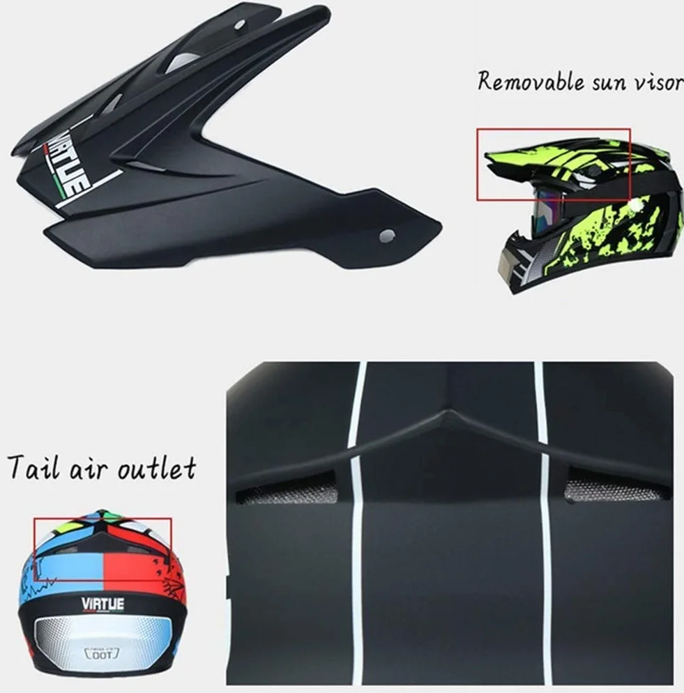 Unisexo MTB Casco de Motocross, Juventud Niños Integral Todoterreno ATV Moto Cascos, Deporte Al Aire Libre Descenso Enduro Quad Dirt Bike Chocar Casco, con Gafas Guantes Mascarilla