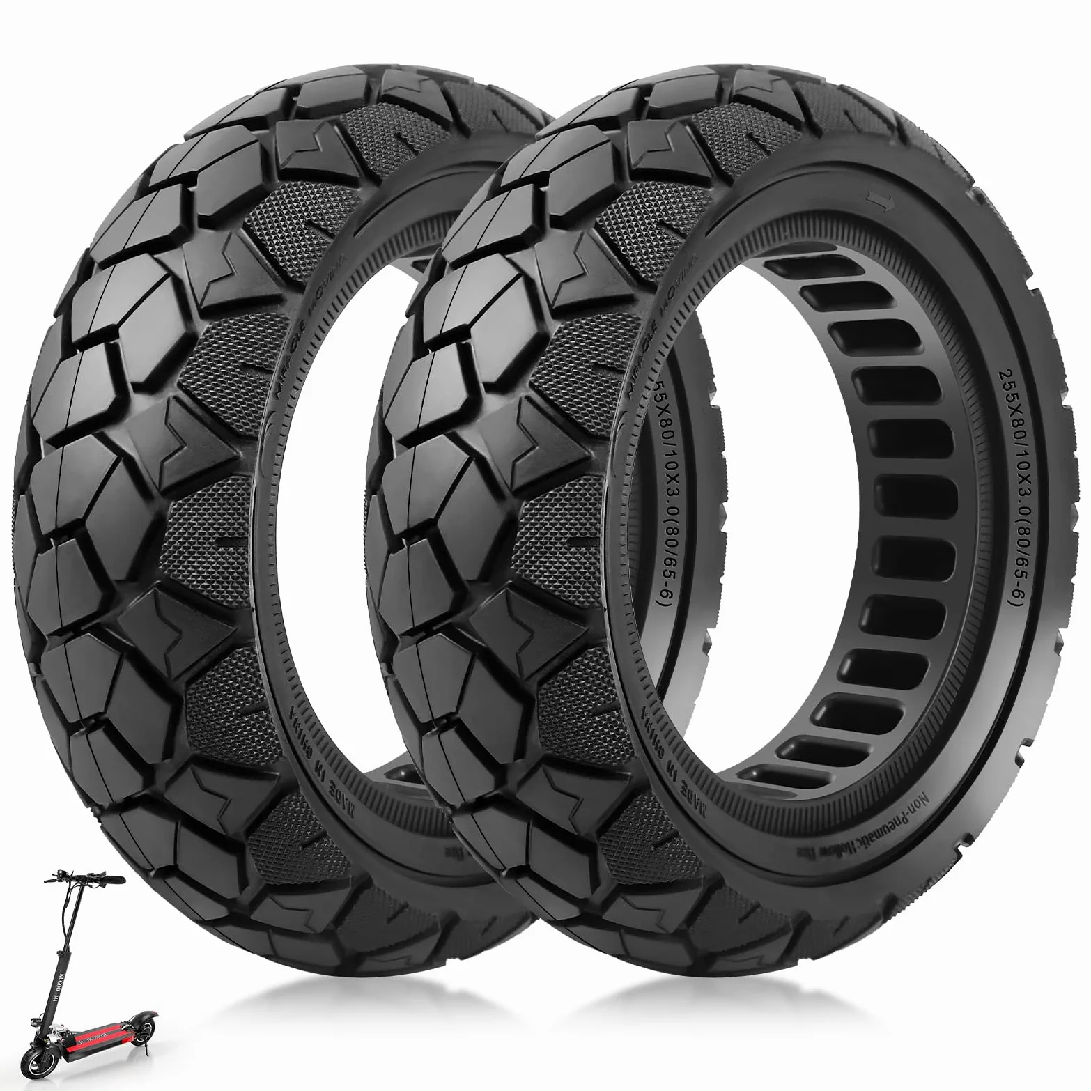 Neumático sólido 10x3 80/65-6 para patinete eléctrico Kugoo M4/M4 Pro, Kukirin G2 Max, Joyor Y8-S, Nanrobot D6+, Kaabo Mantis 255x80