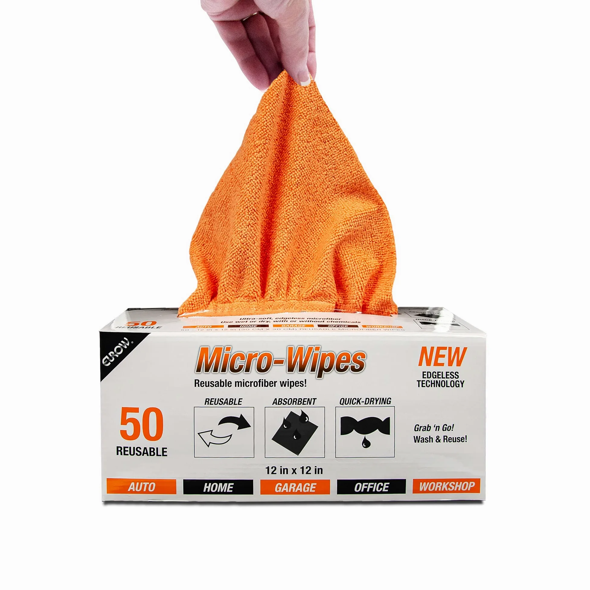 Eurow Toallitas Reutilizables de Microfibra para Limpieza y Secado con Caja dispensadora, 200 g/m², 12 x 12 Pulgadas, Paquete de 50