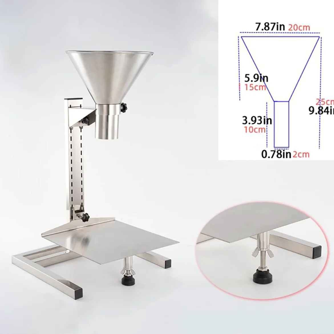 Embudo de Acero inless con nd, Herramienta de llenado de Altura Ajustable para Bolsas de vacío, rampa Ancha de la Boca de 10cm, dispensador Manual Duradero para líquidos y Polvos