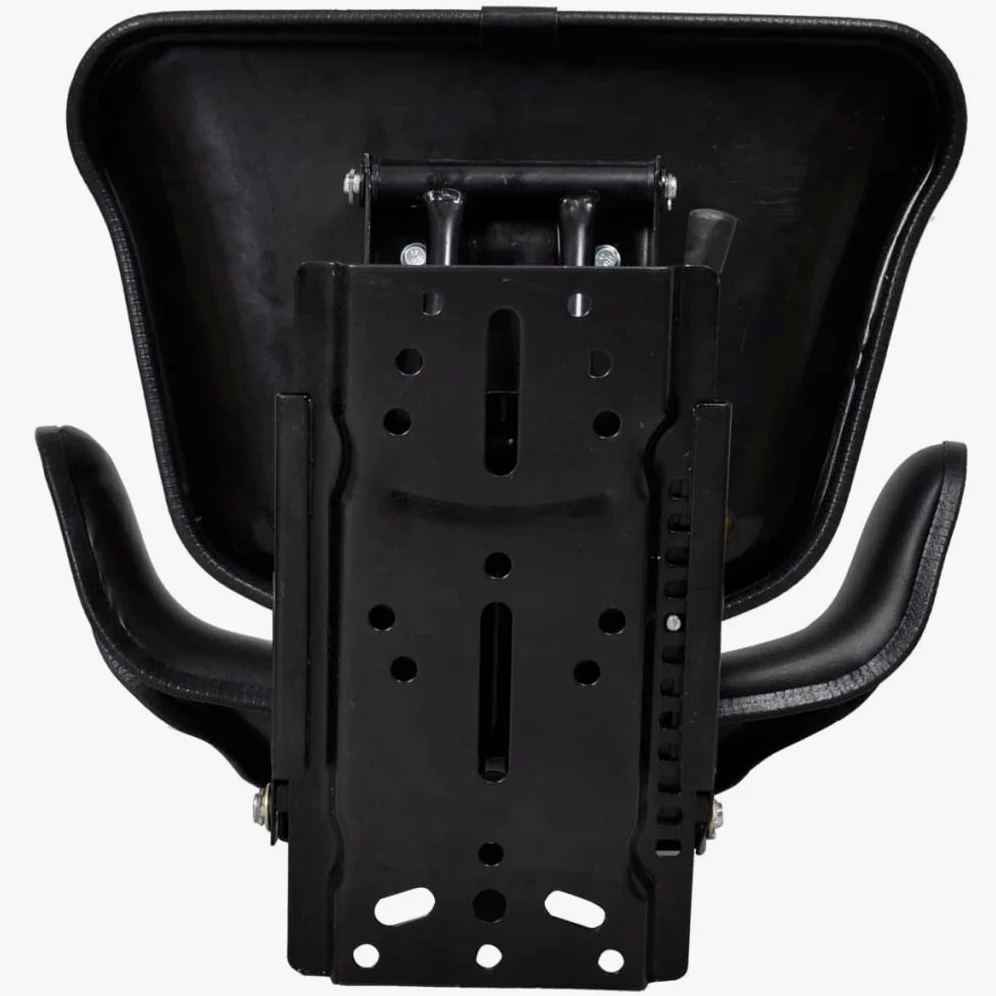 Asiento para tractor con suspensión negra, marco de acero, 53 x 60 x 50 cm, ajuste longitudinal de 150 mm, ajuste de peso 50-130 kg, asiento cómodo para tractor cortacésped, tractor de jardín