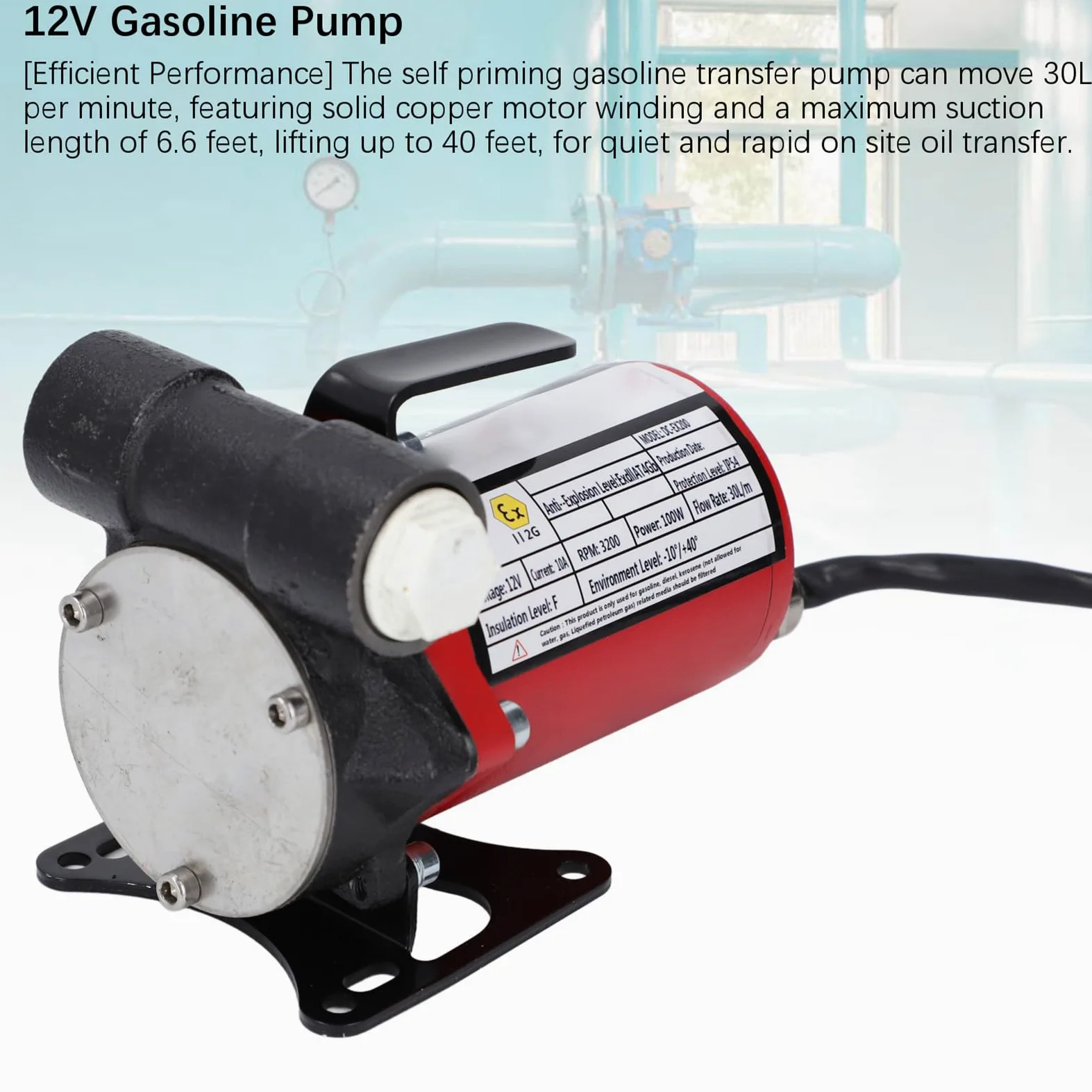 Bomba de transferencia de Combustibles 12 V 30 L/m con cuerpo de aleación de acero, bomba autocebante a prueba de explosiones para gasolina, aceite, queroseno para