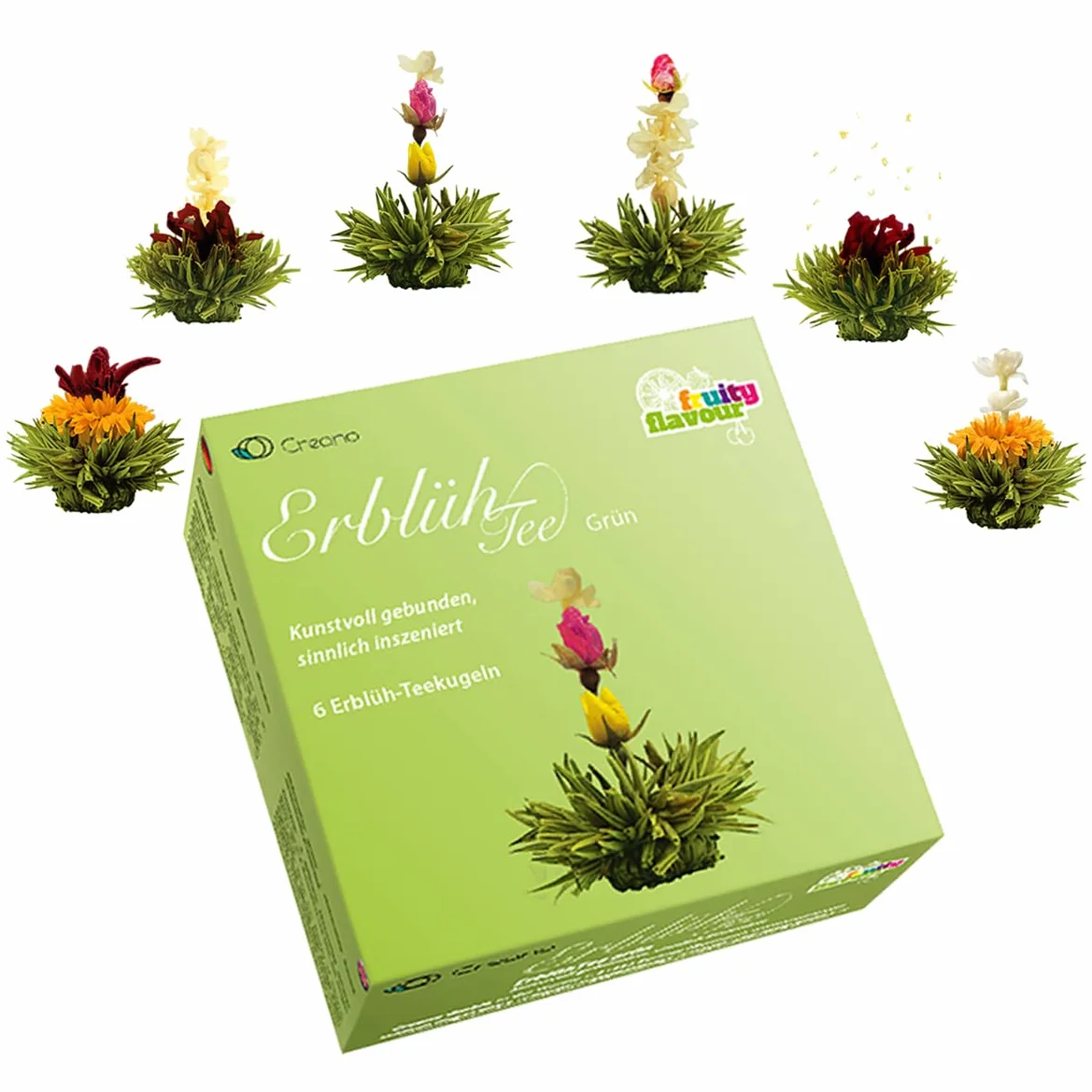Creano Flores de Té Verde Cofre de Degustación 6 uds – Mezcla de Té Verde Frutal Aromatizado