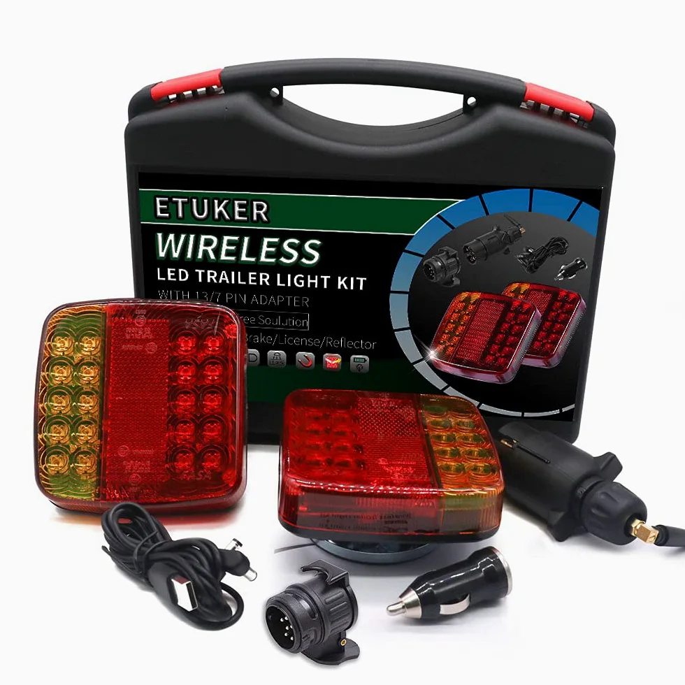 Luces traseras LED magnéticas inalámbricas con reflector, luz trasera de remolque impermeable de 12 V, luz indicadora de luz de freno con imán de luz de matrícula para remolques, camiones