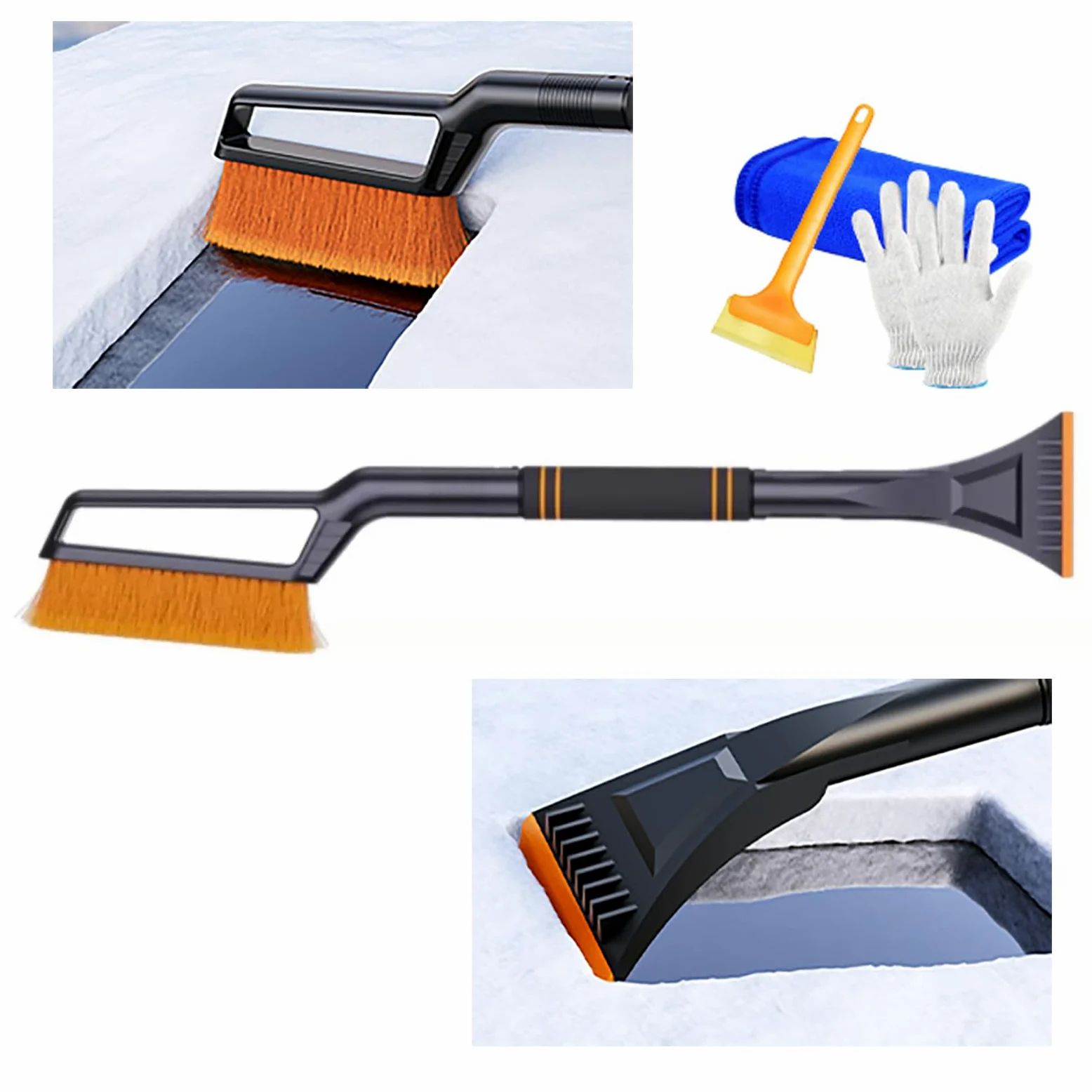 Cepillo de nieve y raspador de hielo, agarre ergonómico de espuma, mango de aluminio extensible, perfecto para quitar la nieve en coches y camiones