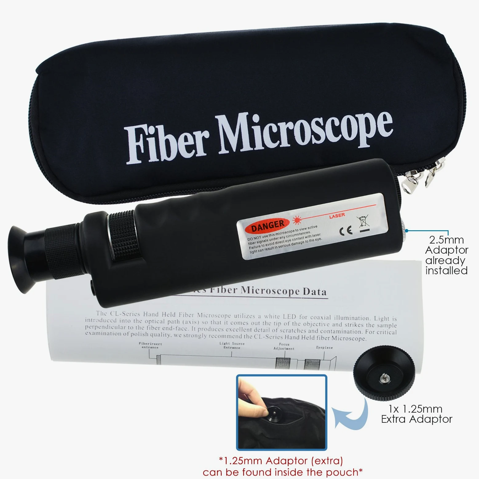 400X Lichttoptischer Hand-Mikroskopprüfer für Koaxialkabel einschließlich 2,5 mm und 1,25 mm Adapter