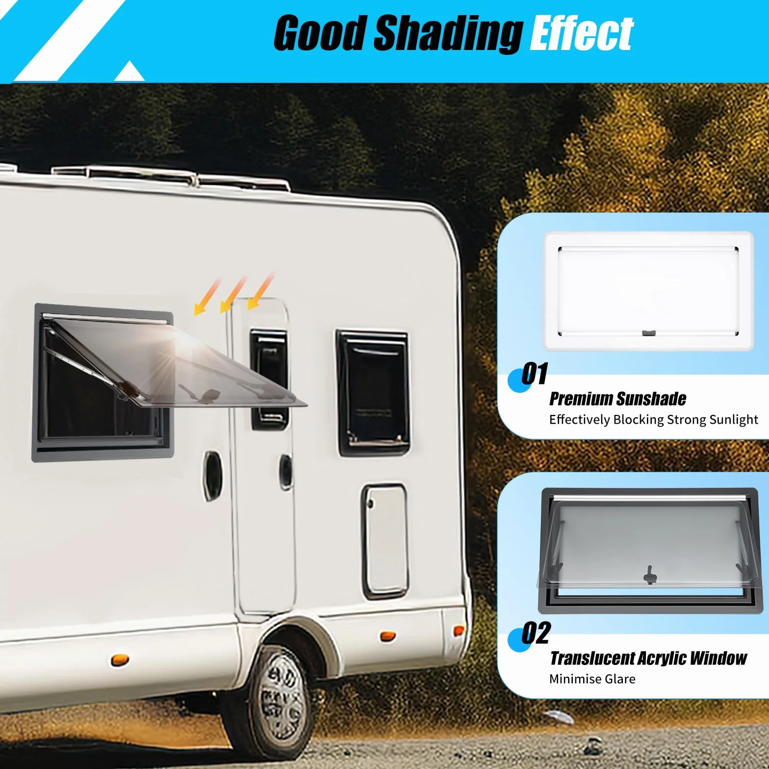 Ventana para autocaravana ACROSSPART con certificación ECE 43R, ventana abatible para camper con persiana integrada y mosquitera, ventana abatible de 70° para autocaravanas, caravanas, furgonetas (90