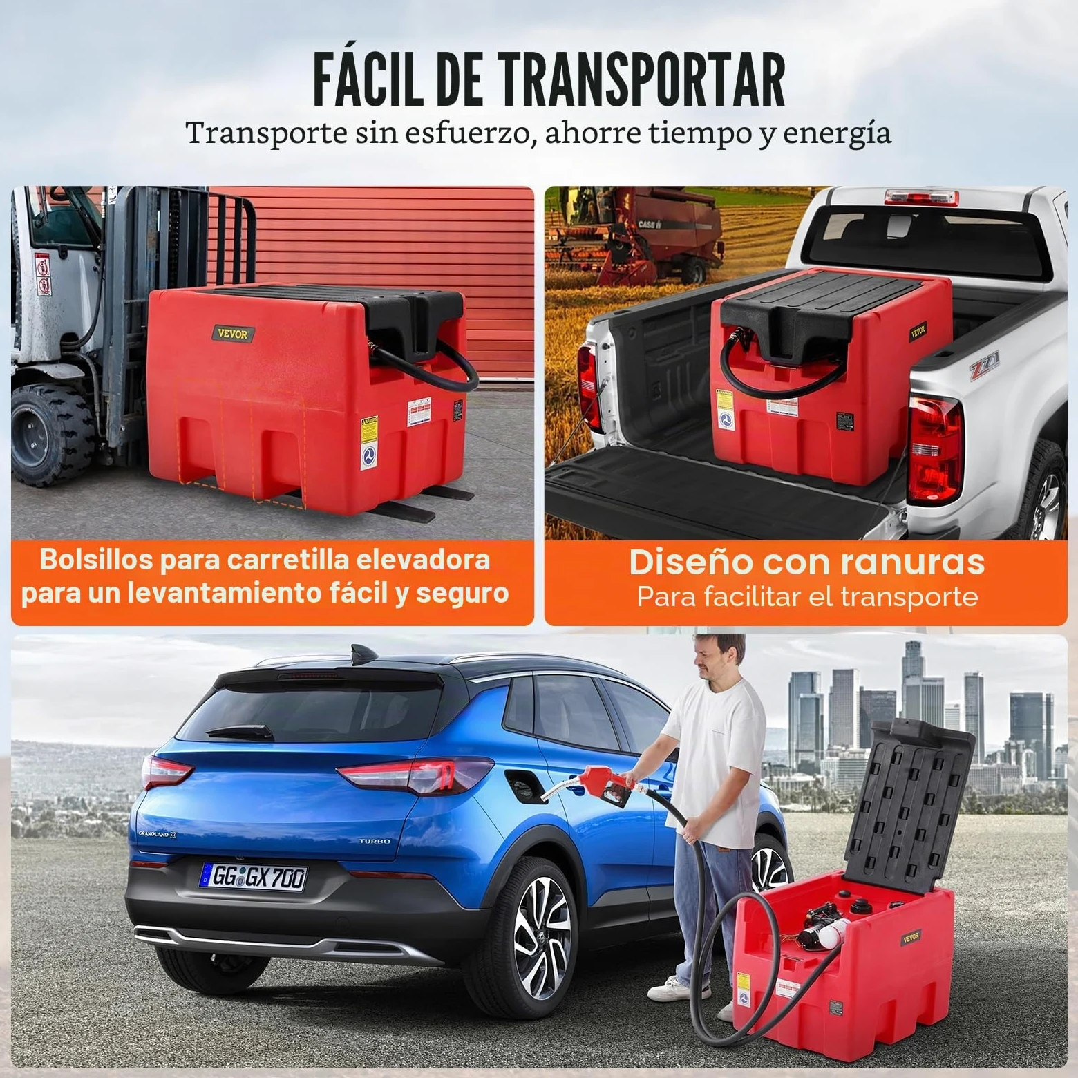 VEVOR Depósito Portátil de Gasolina Diesel 182 L Tanque de Repostaje de Combustible Bomba de Transferencia de 12 V 40 L/min Manguera de 4 m Boquilla de Repostaje Automático para Vehículos, Rojo