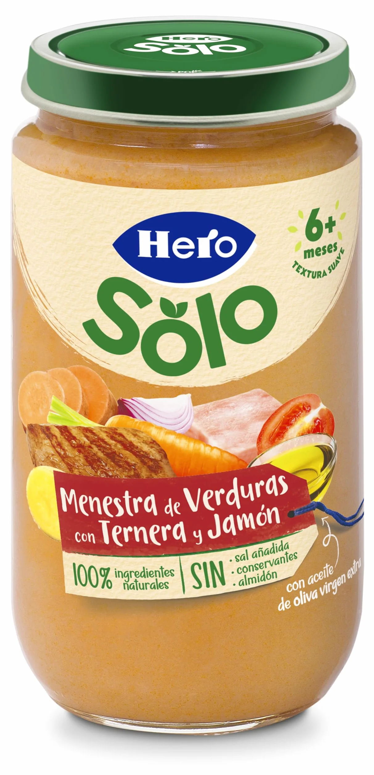 Hero Solo Tarritos Menestra Verduras Ternera Jamón Sin Sal Añadida 6 x 235 g Bebés 6 Meses