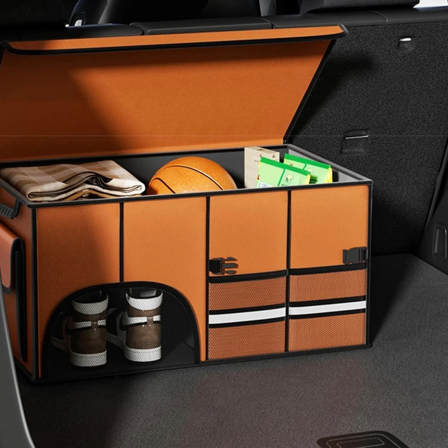 Almacén Antideslizante Durable‌ Organizador de maletero grande de 32/72 l para coche, plegable, con tapa, impermeable Almacenamiento para Coche‌(72L Black)