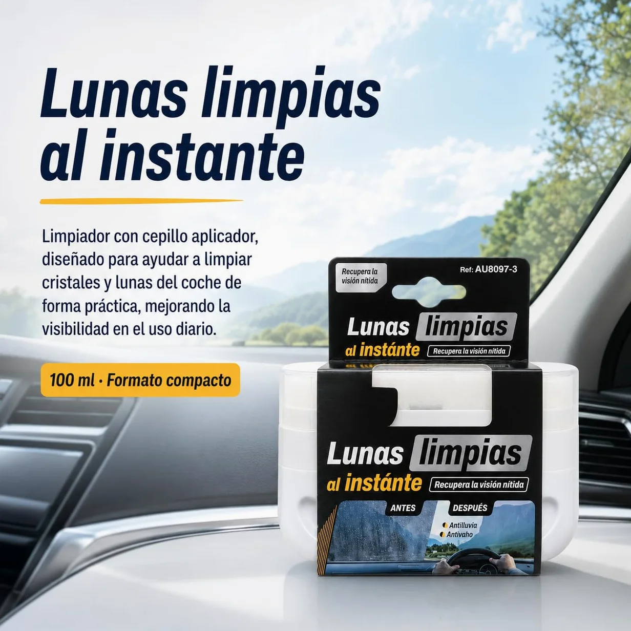 Limpiador de lunas 100 ml, esponja mágica para coche, pack de 12
