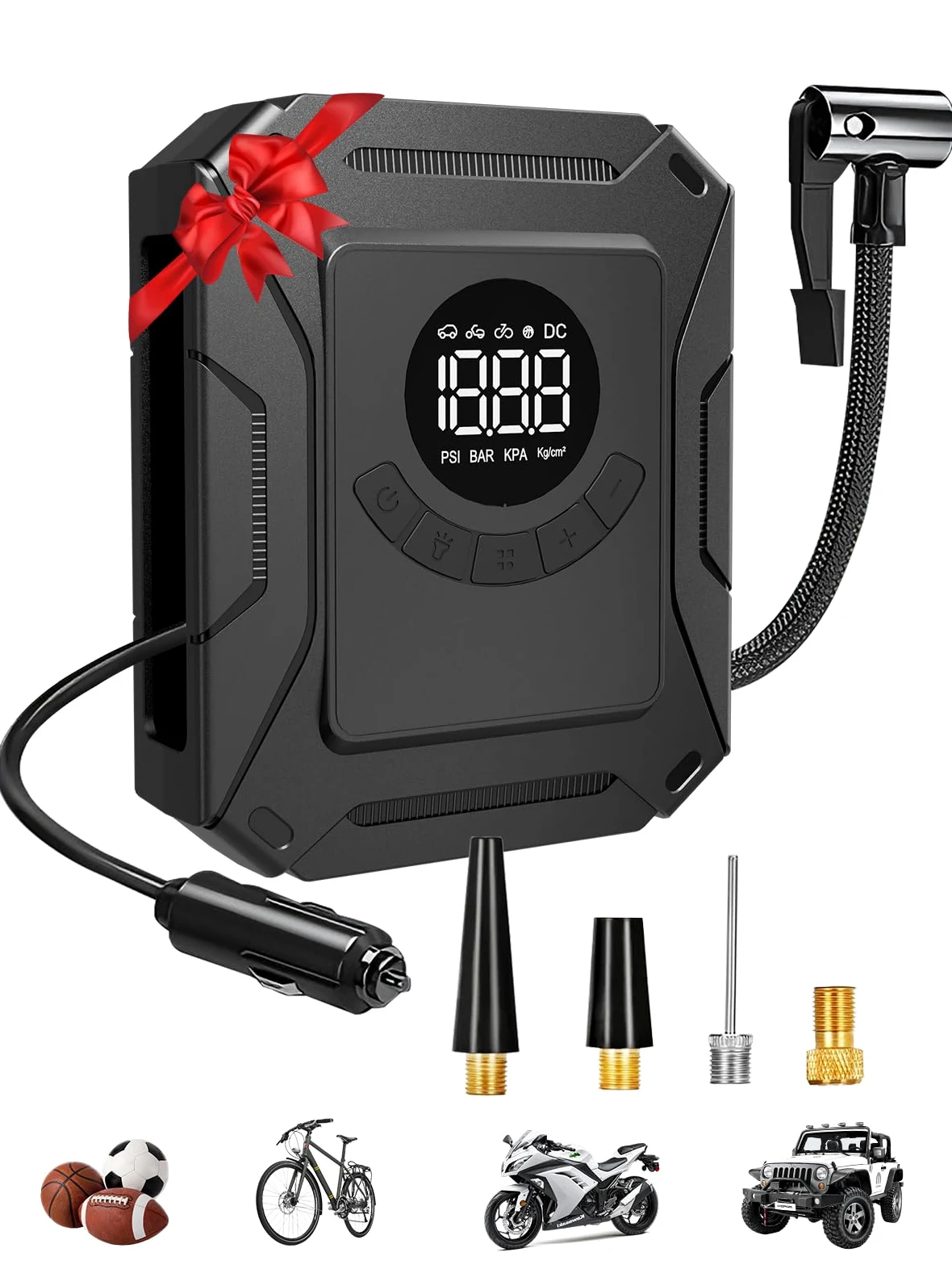 Compresor de aire portátil de inflado rápido, bomba de aire eléctrica de 150 PSI con apagado automático y visualización LED, bomba de aire de 12 V CC para coche, bicicleta, motocicleta
