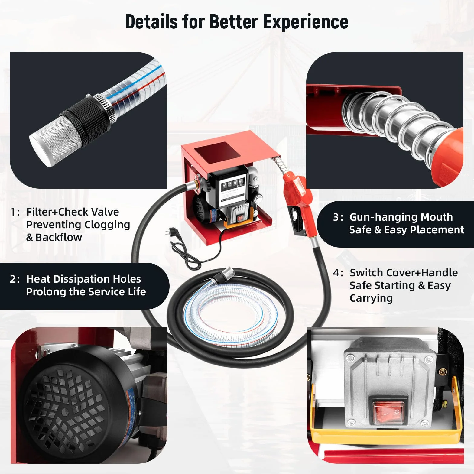 Bomba de combustible diésel autocebante, 220 V, 550 W, 60 L/min, bomba de aceite de calefacción premium automática con pistola de gasolina automática, contador de agua, manguera de 4 m