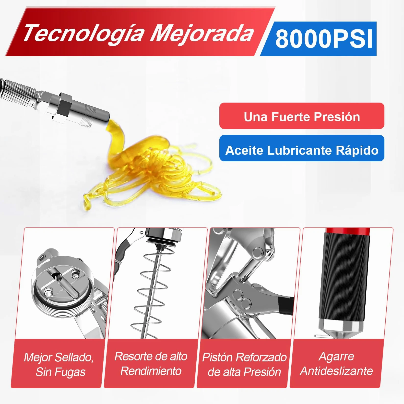 CarBole Pistolas de Engrase 8000PSI con Acoplador,Engrasadora,Bomba de Engrase,3 Mangueras Flexibles y Tubo de Extensión de Metal,Con Seis Tipos de Boquilla,Compatible con Cartucho de Tinta 400cc