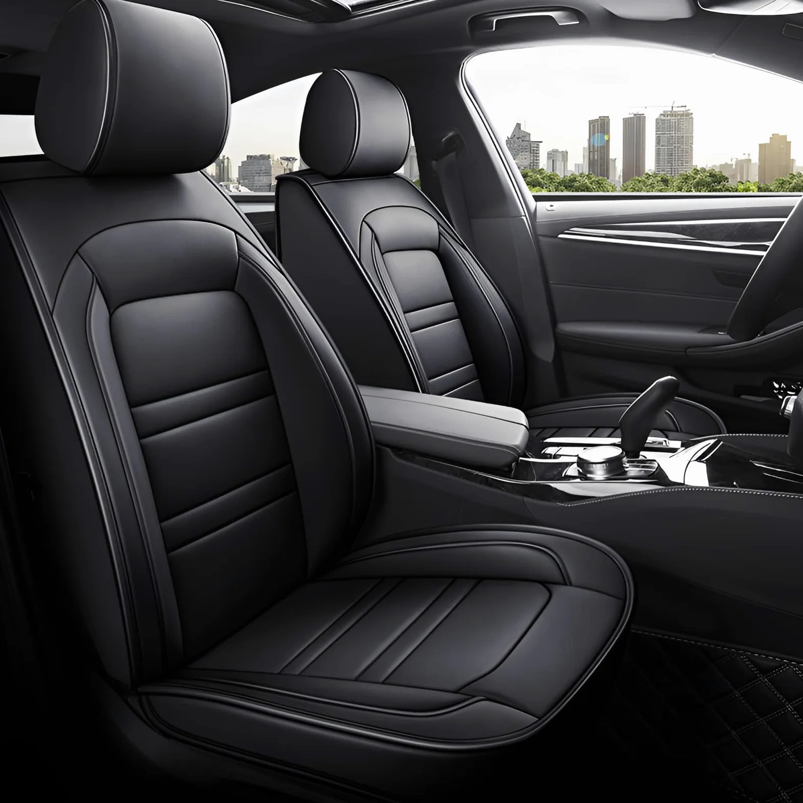 Fundas Asientos Coche para BMW X1 F48 2016-2023, Juego Completo de Fundas Cuero Impermeables Delanteros Y Traseros Fundas Asientos,Black
