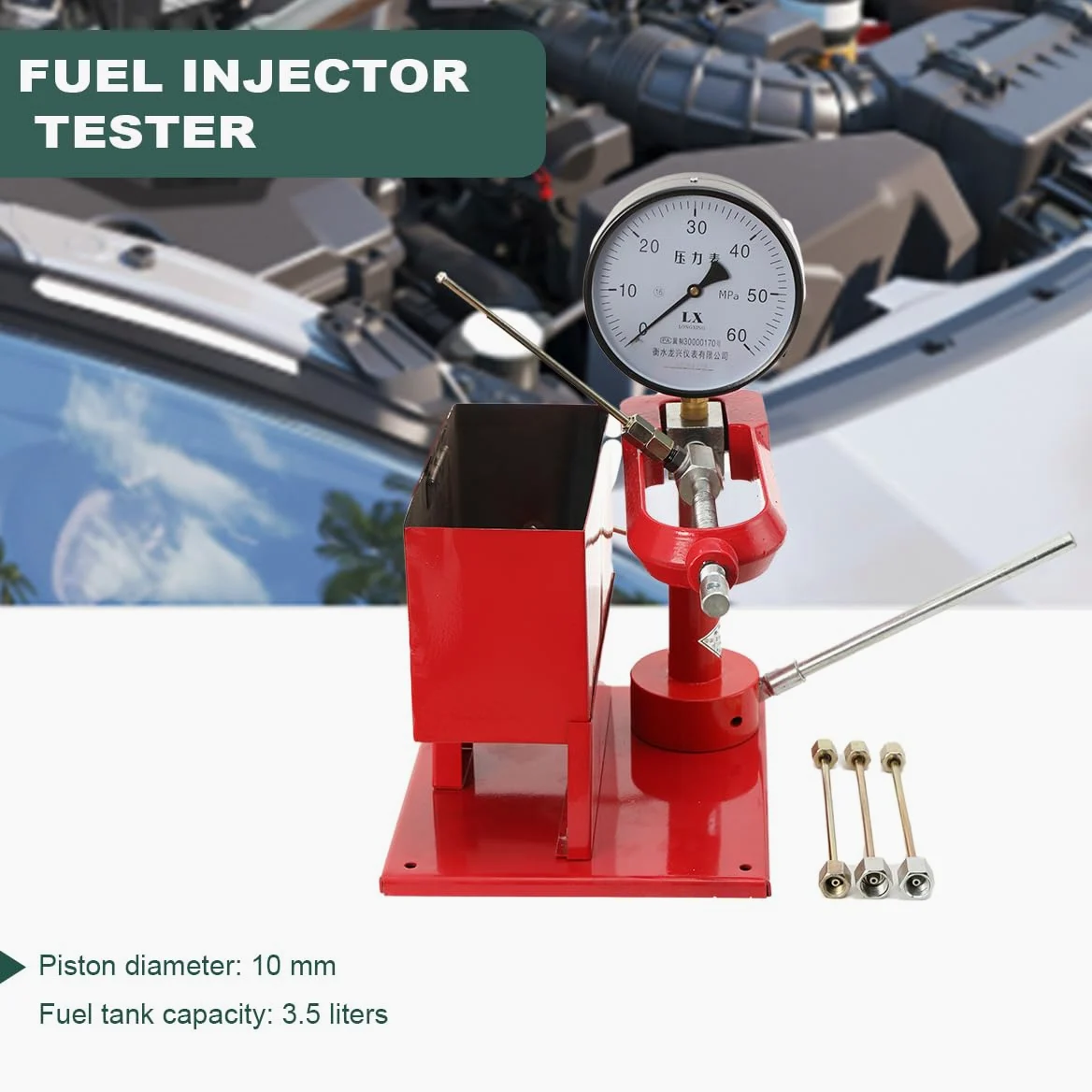 Probador Inyectores Diesel 60MPa, Comprobador Presión Inyectores Diesel, con Manómetro Acero Inoxidable, Bomba Aluminio Fundido, 4 Boquillas, Control y Calibración Ajuste de Estanquidad