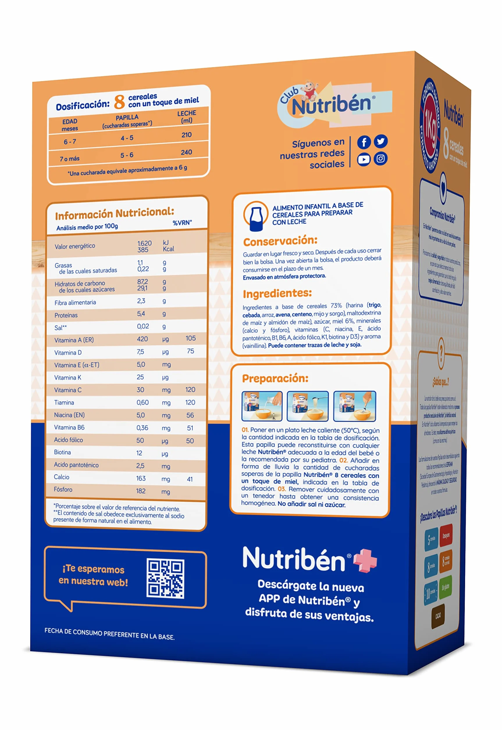 Nutribén Papilla 8 Cereales y Miel 1000g, Sin Aceite de Palma, Alimento para Bebés desde 6 Meses