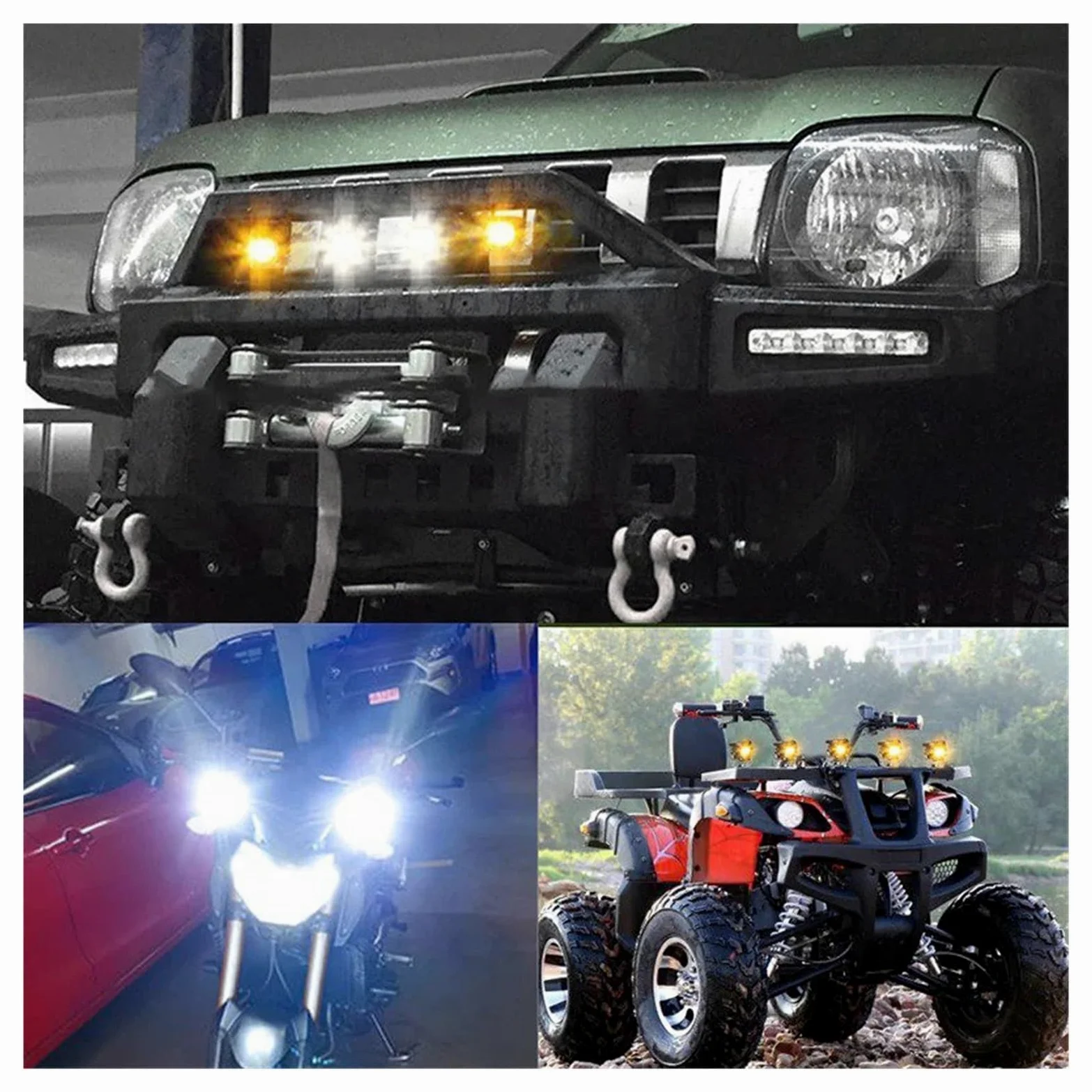 Faros Para Niebla Moto Luz De Cabeza Blanca Y Amarilla Para Moto Foco LED 12V Lámpara Antiniebla 24V Luces Trabajo Auxiliares Delanteras ATV UTV(2pcs A Bracket)