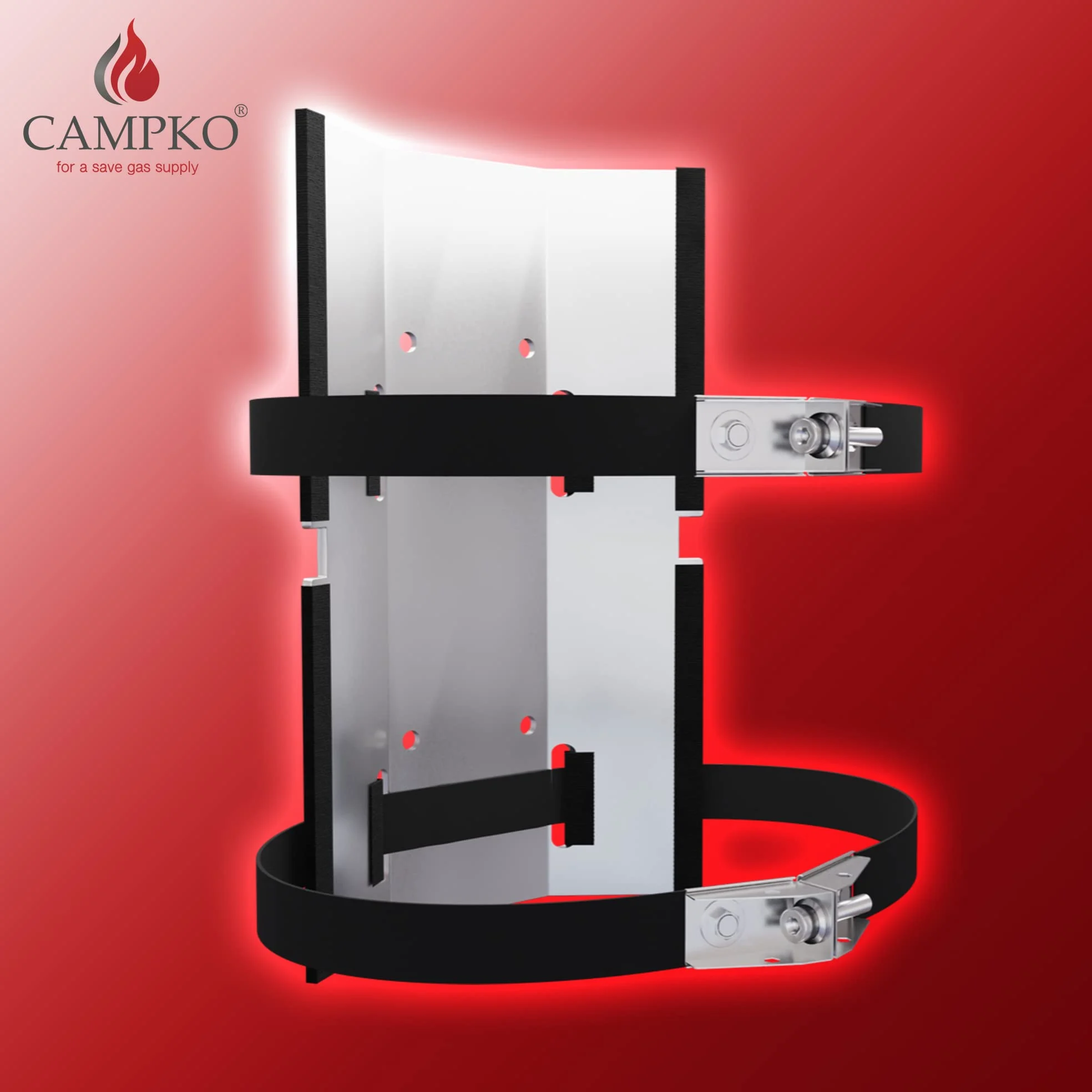 Soporte bombona de Gas Ø 300 mm - 2 Bandas tensoras con Tensor - Caravana | Soporte para bombona de gas - fijación botella de gas - camping - autocaravana - barco - correas de sujeción con tensor