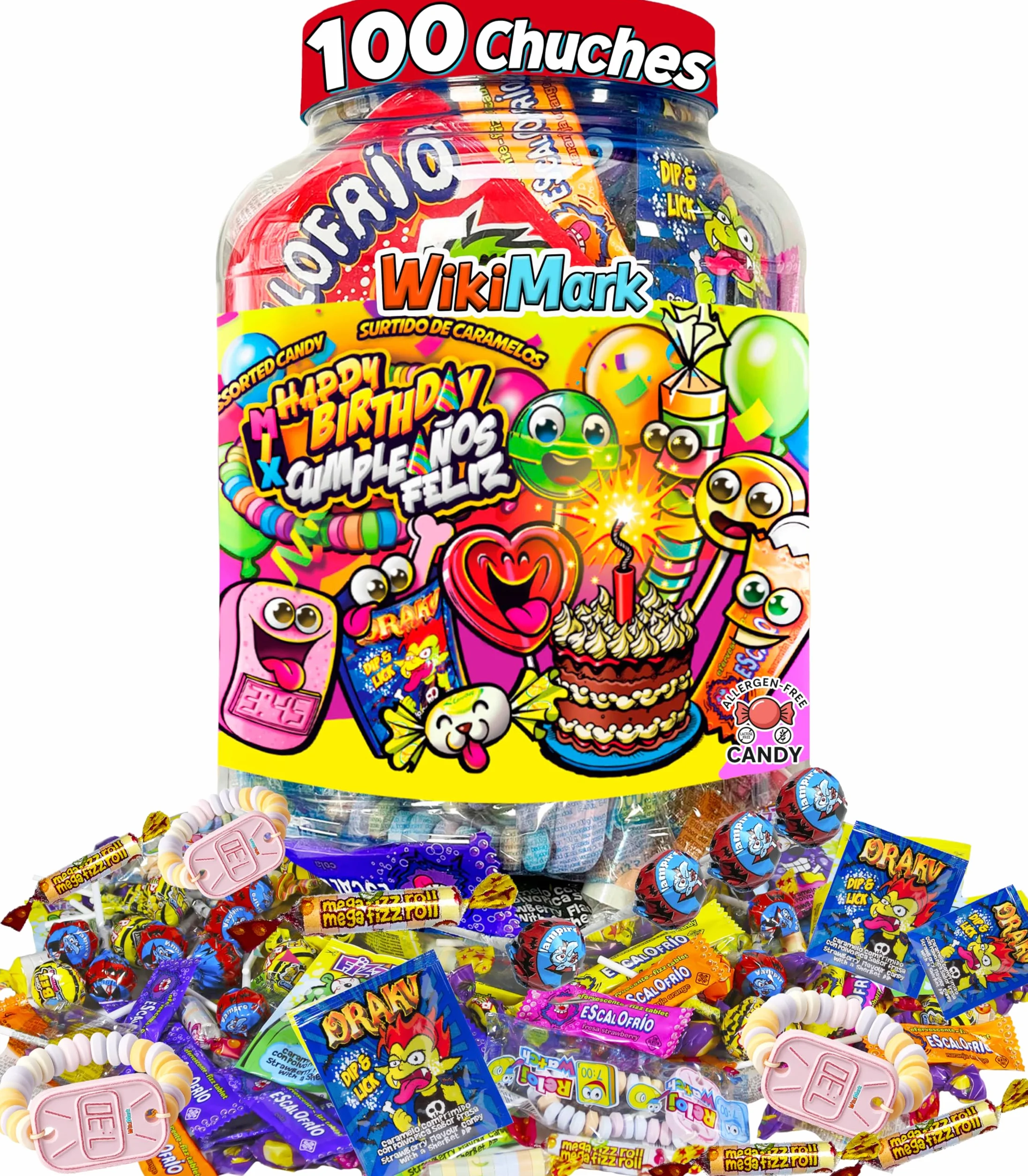 Bote 100 Chuches Surtidas para Cumpleaños y Piñatas | Caramelos Variados Infantiles | Golosinas para Fiestas, Candy Bar y Bolsas de Regalo | Mix Dulces Sin Gluten y Sin Leche