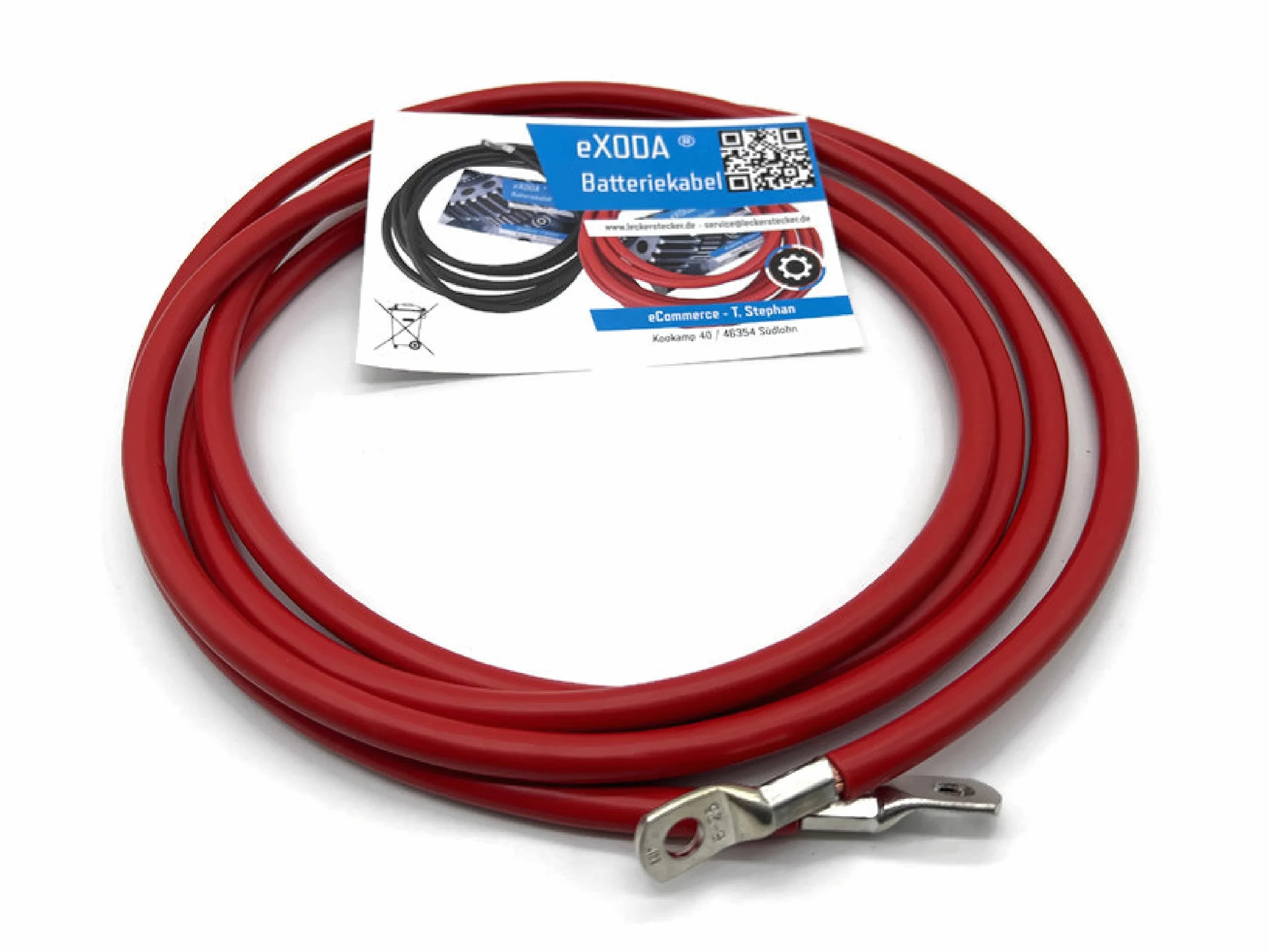 Exoda cable de batería 25 mm² 300cm M8 rojo flexible con grabado | Cable de batería, longitud 300 cm, sección transversal 25 mm², hasta 672 vatios, flexible, abertura M8, resistente al calor h