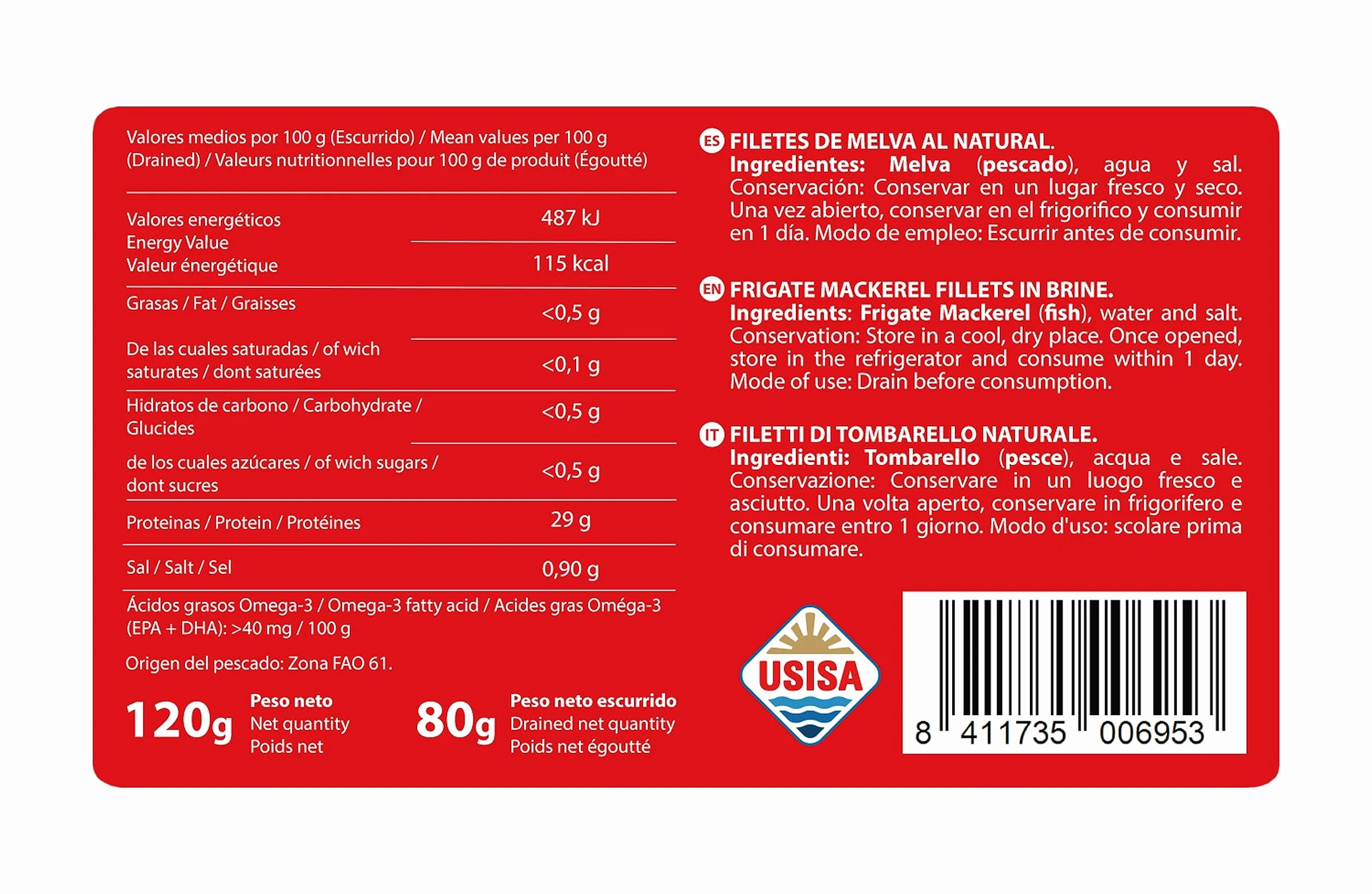 Tejero Filetes de Melva al natural 5 Latas 120 g