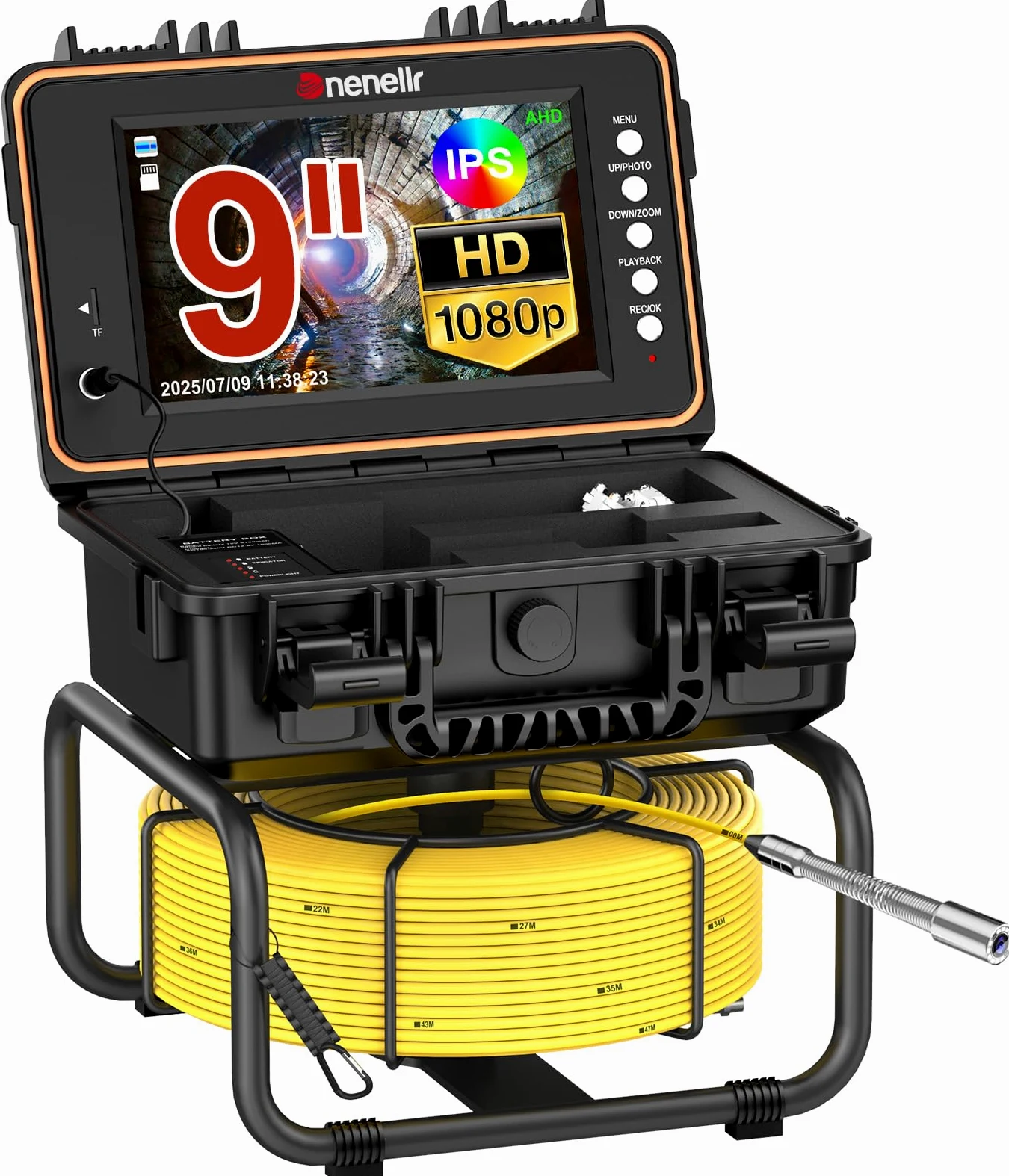 Camara Inspeccion Tuberias 30M con Sonda 512Hz | 1080P HD, Autonivelante, DVR, Cable de 7MM, Impermeable IP68, Adecuada para Alcantarillado, Tuberías, Piscinas y Desagües