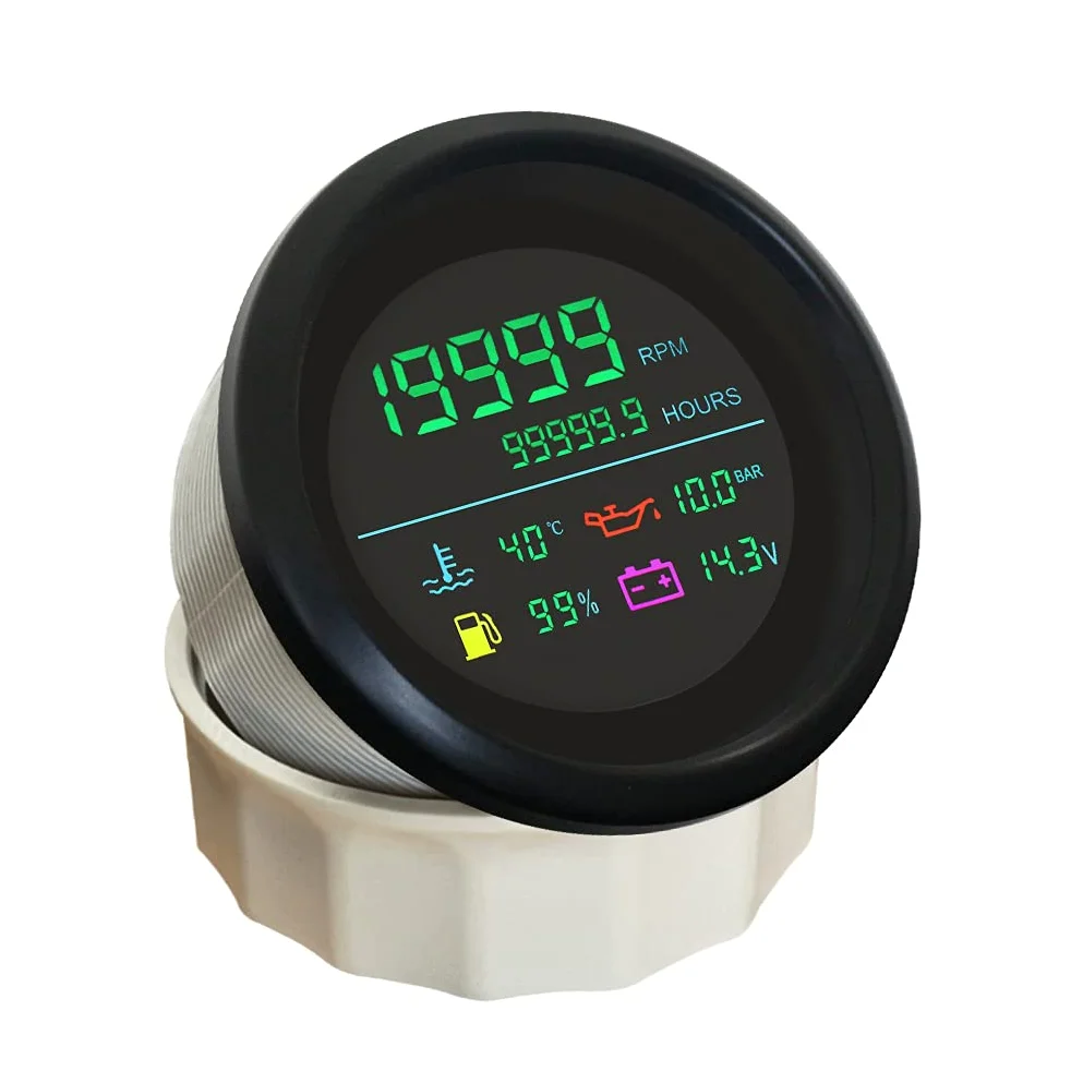 ELING Tacómetro digital de 85 mm, 0-19999 RPM horas de temperatura del agua, nivel de combustible de presión de aceite, voltios para coche, camión, moto, 12 V/24 V (negro y níquel)