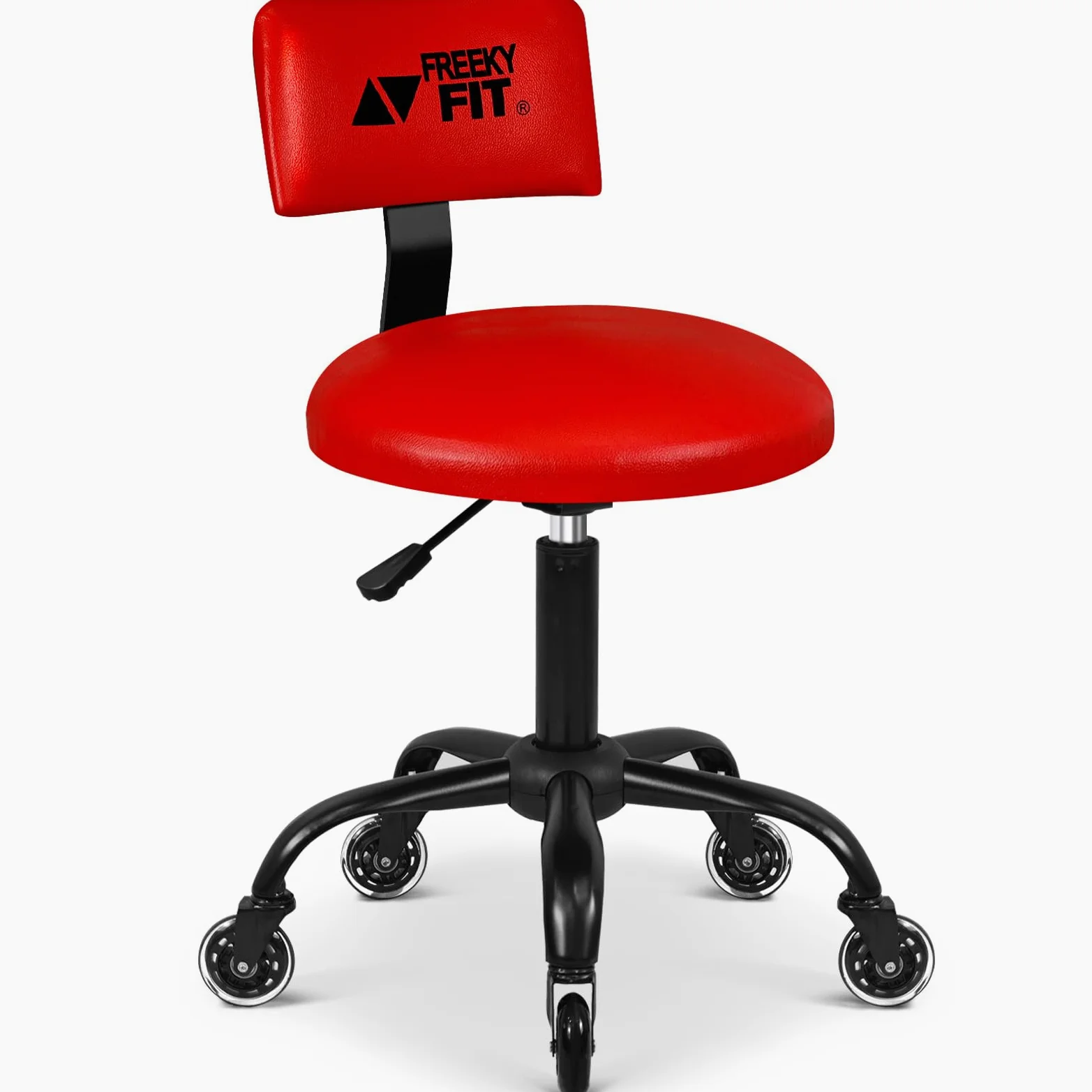 Taburete rodante con respaldo y ruedas, taburete mecánico de garaje con altura ajustable de 15.5 a 18.3 pulgadas, silla de taller resistente giratoria de 360°, asiento de trabajo de PVC, 5