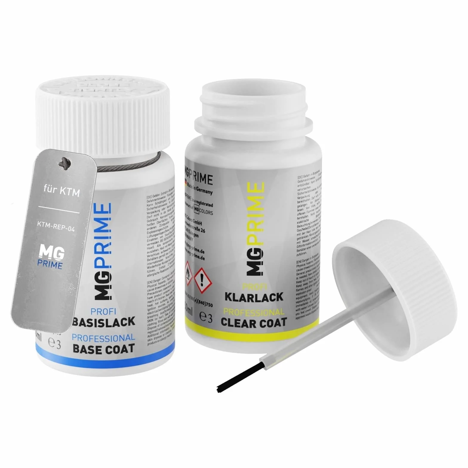 MG PRIME Pintura para motos Set de lápices de retoque para KTM KTM-REP-04 Orange Pintura base pintura transparente, 50 ml cada uno