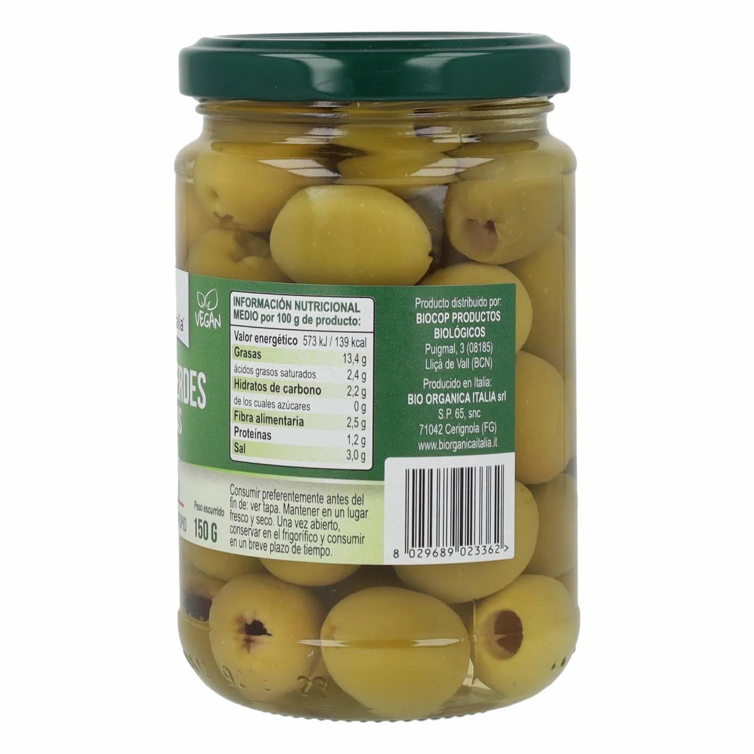 Aceituna verde deshuesada bio orgánica Italia 280 g