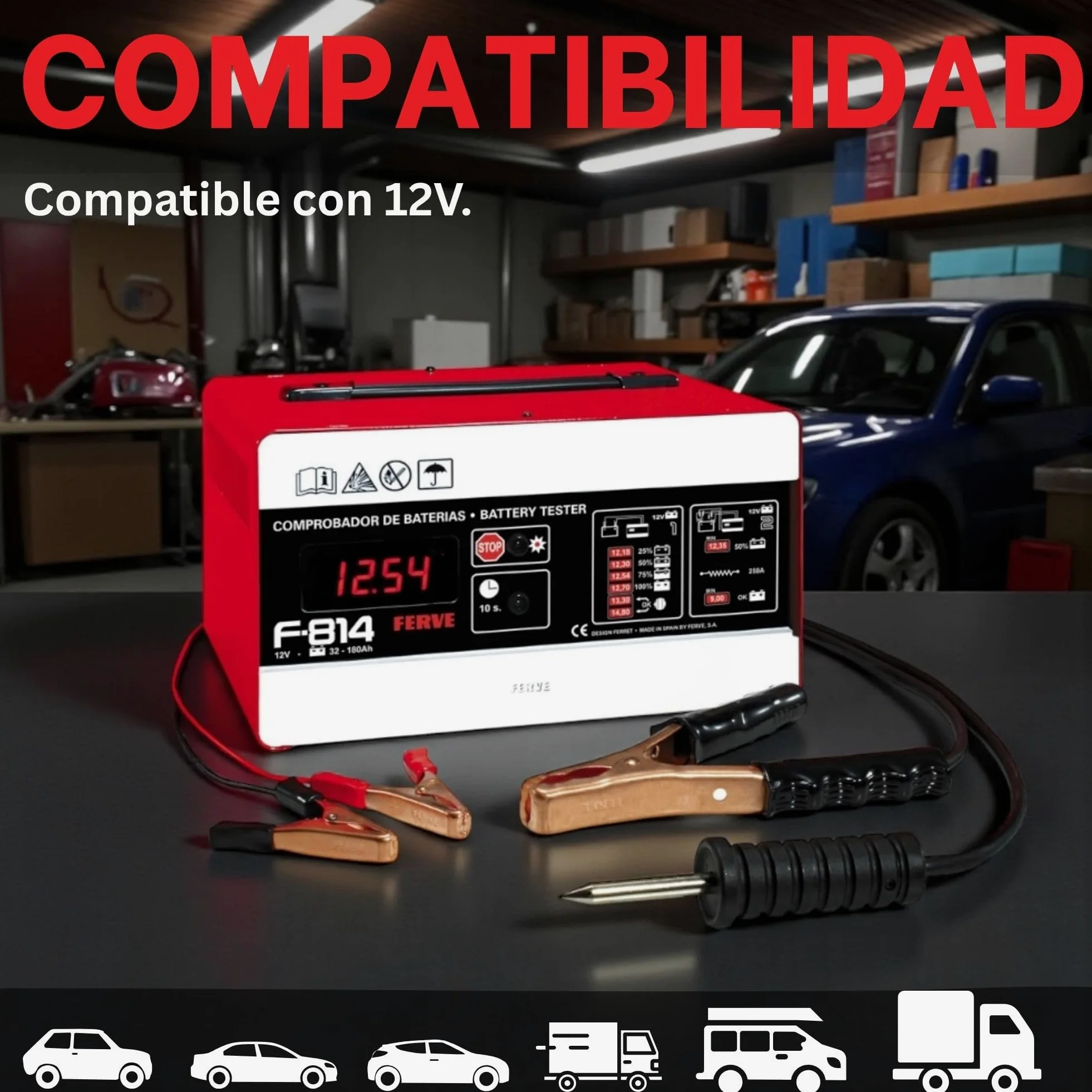Ferve F-814 Comprobador de Baterías y Alternadores de 12V