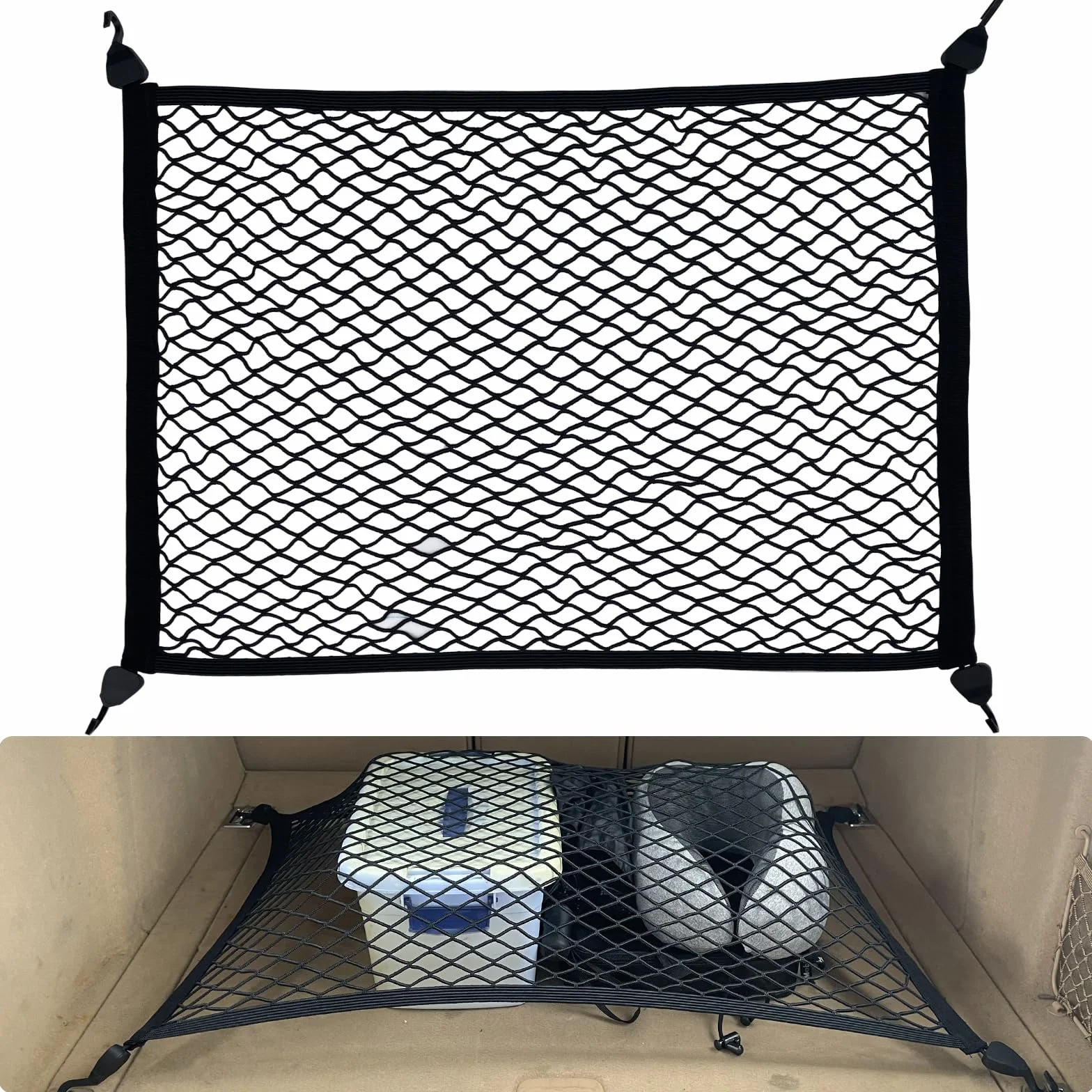 Fousenuk Red Grande para Maletero de Coche, Separadora con 4 Ganchos 80×60cm Puede Extender a 160×120cm Almacenamiento Fija, para SUV, Van, Carro Automóviles, Universal