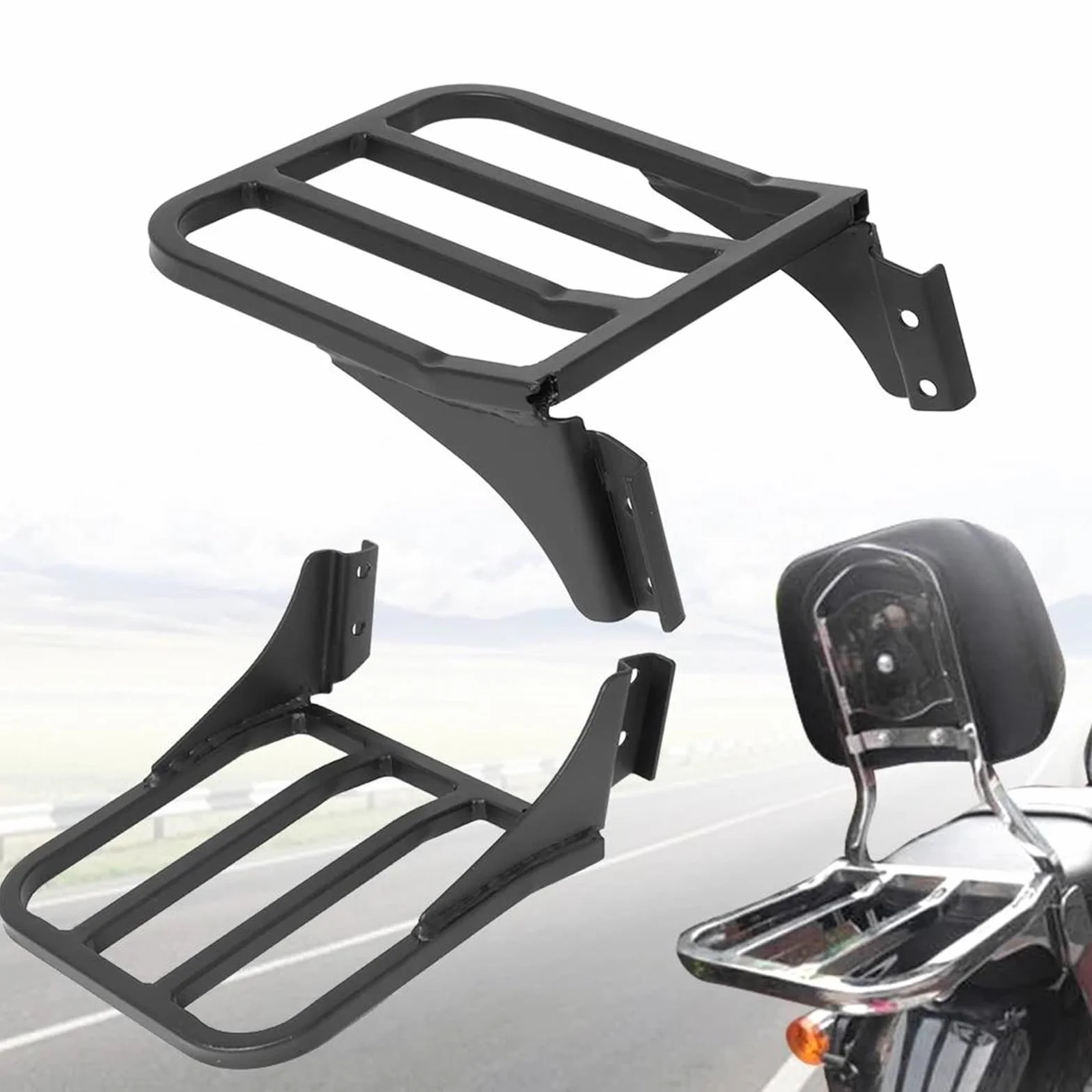 Portaequipajes con Respaldo De Barra Sissy para Motocicleta para Harley Sportster XL883 2004-2017 Dyna Street Bob Low Rider 2006-17 Softail 84-05 Rejillas portaequipaje(Negro)